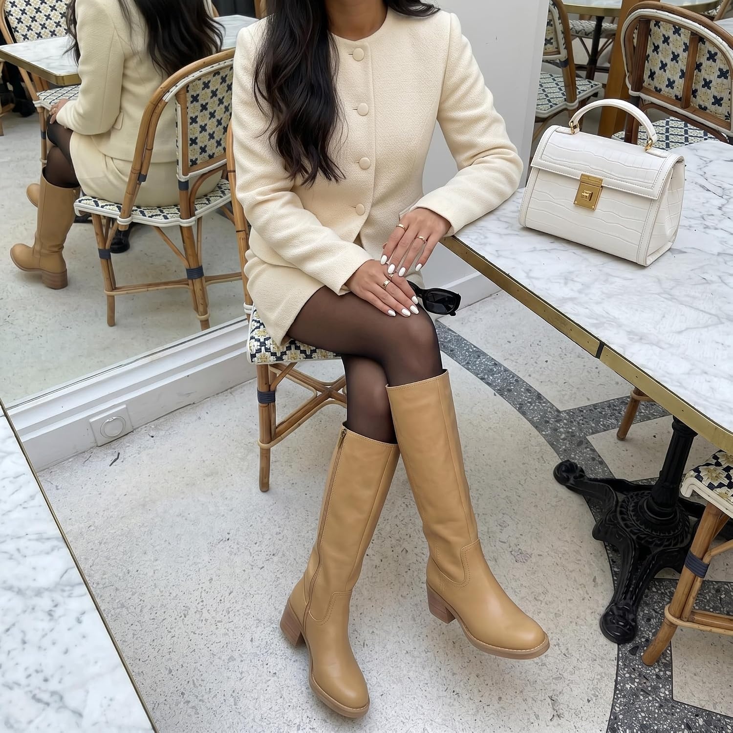 image:imageCUSHIONAIRE Sawyer Tall Chunky Heel Womens Boots Pull On Casual Knee High Boots for WomenHoney