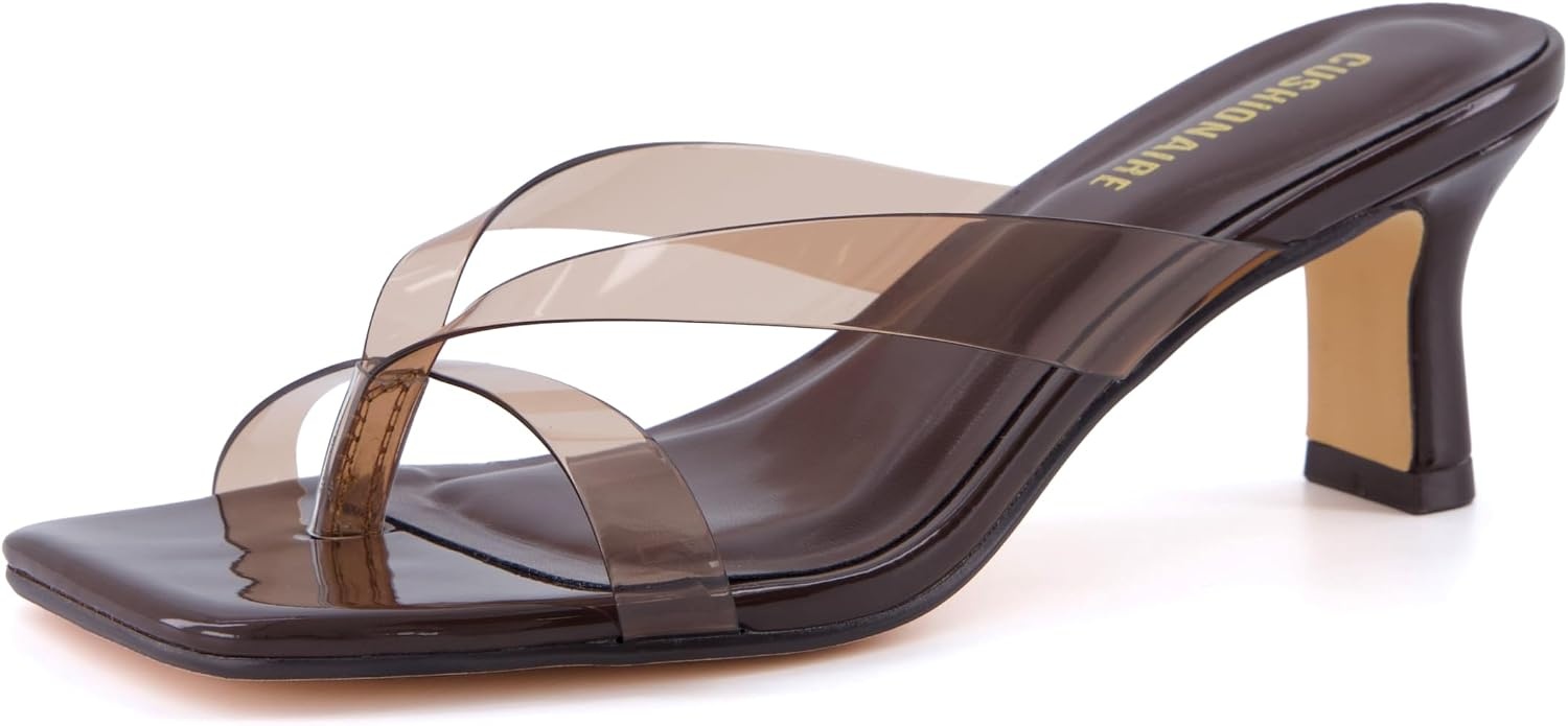 image:imageCUSHIONAIRE Shana Clear Jelly Strap Heels for Women Flared Kitten Heel Slide with Cushioned Footbed and Split ToeCaf