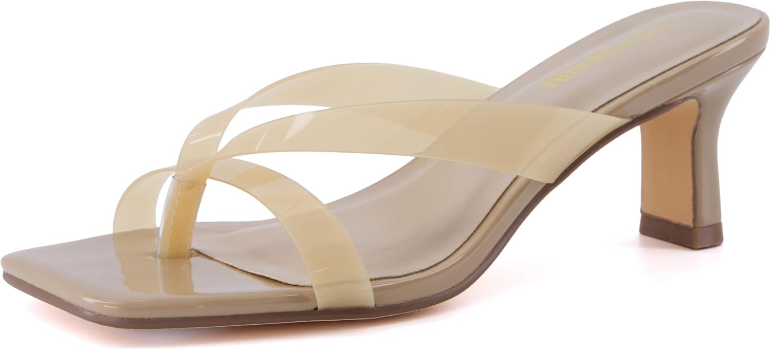 image:imageCUSHIONAIRE Shana Clear Jelly Strap Heels for Women Flared Kitten Heel Slide with Cushioned Footbed and Split ToeNude
