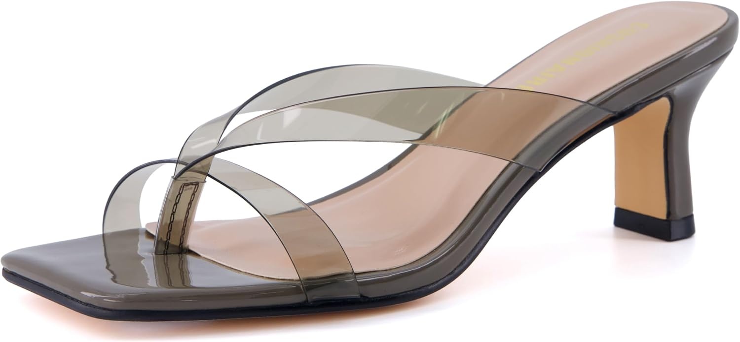 image:imageCUSHIONAIRE Shana Clear Jelly Strap Heels for Women Flared Kitten Heel Slide with Cushioned Footbed and Split ToeSmoke
