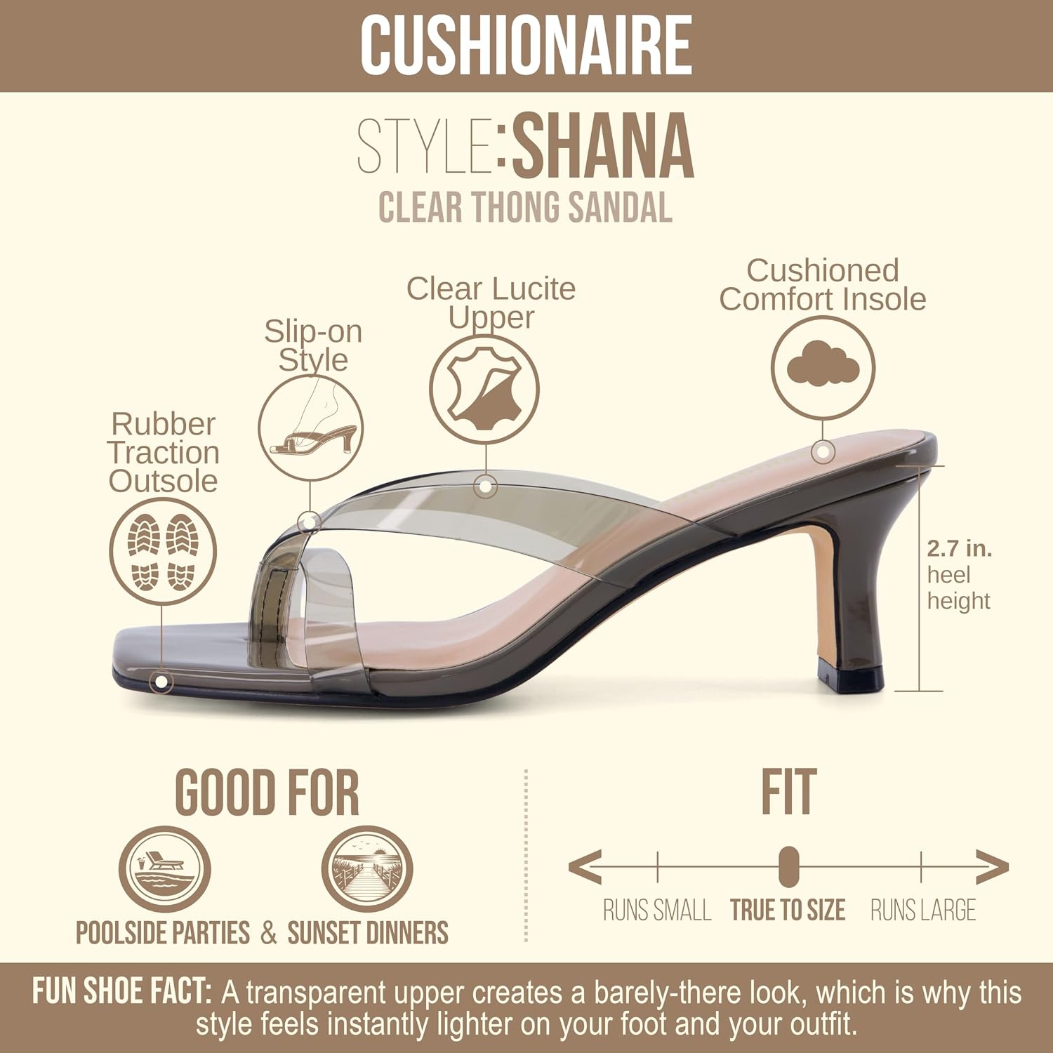 image:imageCUSHIONAIRE Shana Clear Jelly Strap Heels for Women Flared Kitten Heel Slide with Cushioned Footbed and Split ToeSmoke