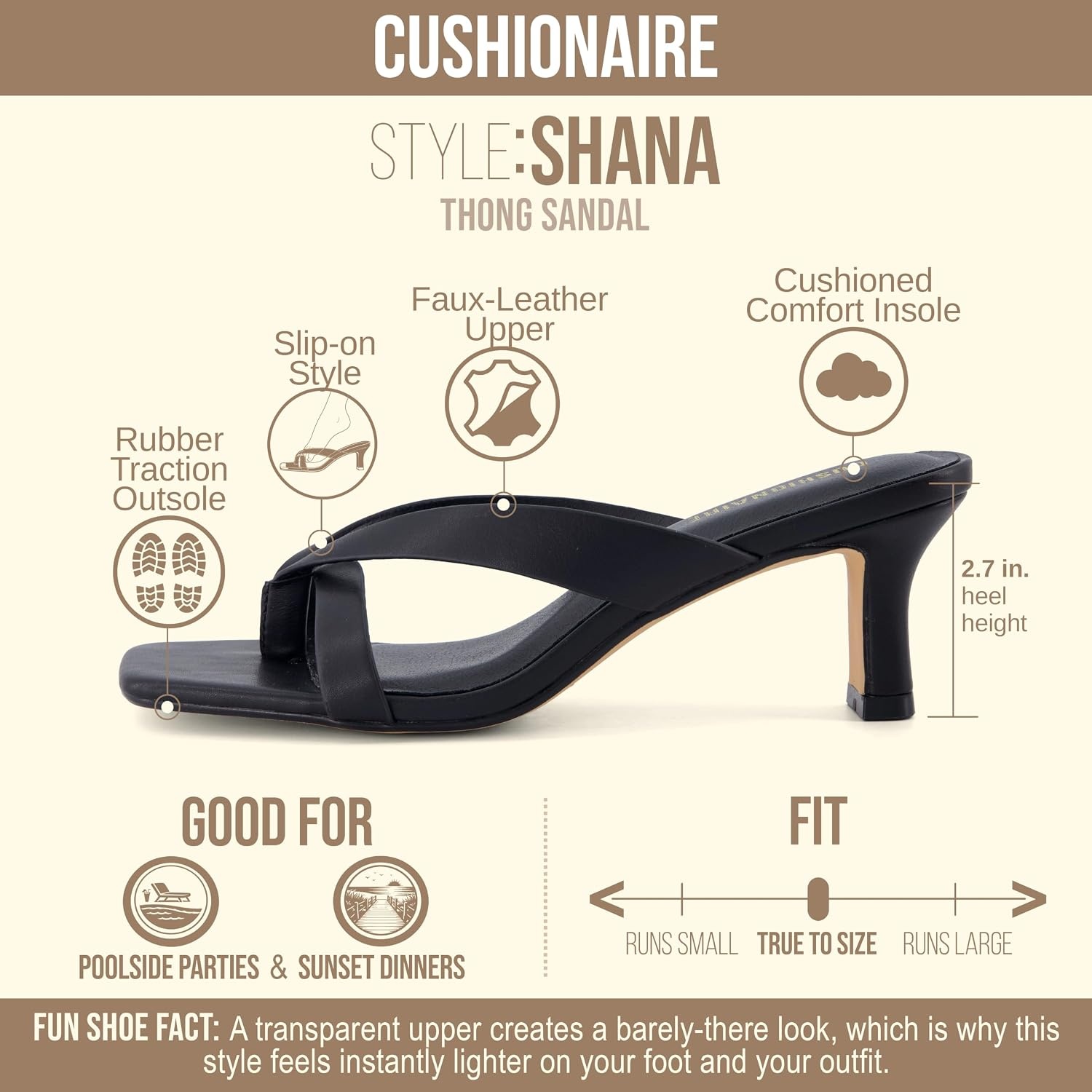 image:imageCUSHIONAIRE Shana Clear Jelly Strap Heels for Women Flared Kitten Heel Slide with Cushioned Footbed and Split ToeSmooth Black