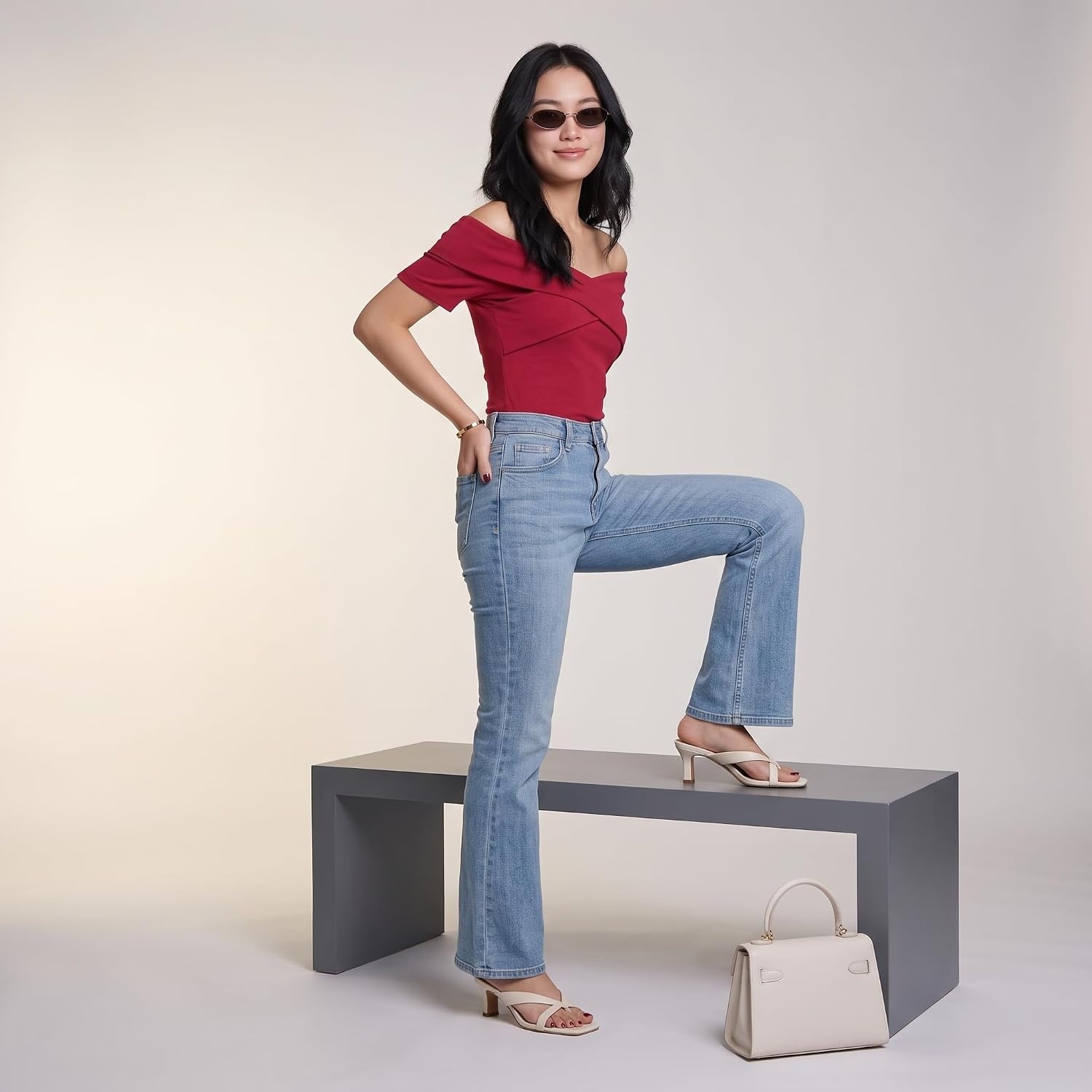 image:imageCUSHIONAIRE Shana Clear Jelly Strap Heels for Women Flared Kitten Heel Slide with Cushioned Footbed and Split ToeSmooth Cream