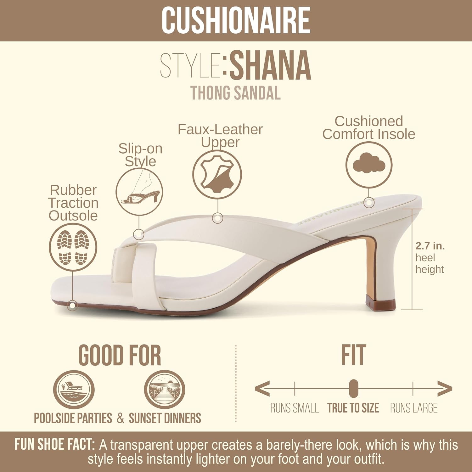 image:imageCUSHIONAIRE Shana Clear Jelly Strap Heels for Women Flared Kitten Heel Slide with Cushioned Footbed and Split ToeSmooth Cream