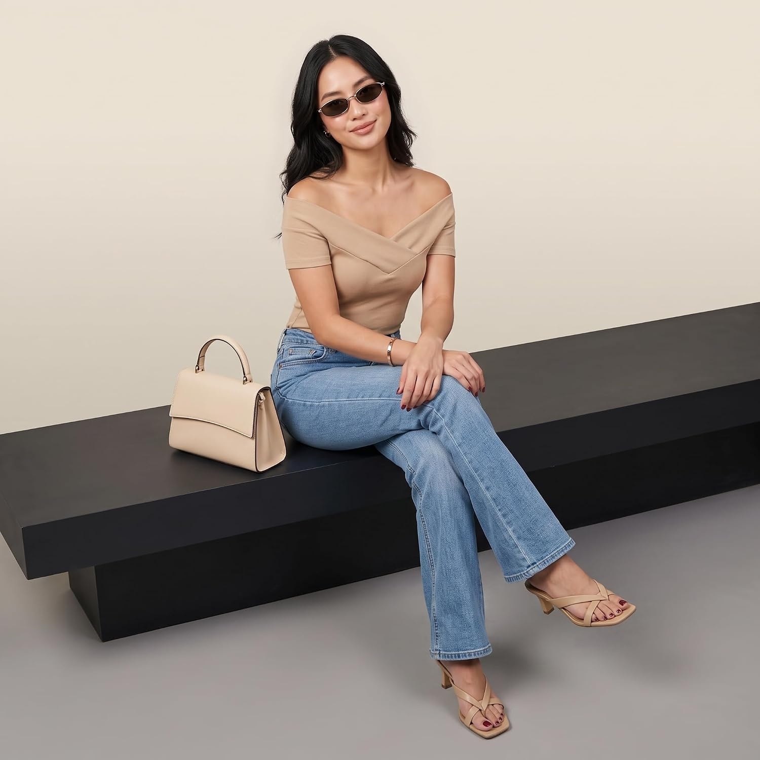 image:imageCUSHIONAIRE Shana Clear Jelly Strap Heels for Women Flared Kitten Heel Slide with Cushioned Footbed and Split ToeSmooth Tan