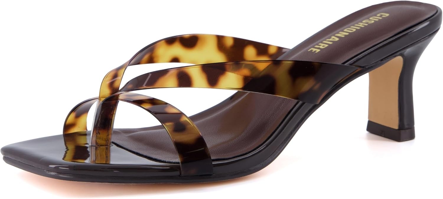 image:imageCUSHIONAIRE Shana Clear Jelly Strap Heels for Women Flared Kitten Heel Slide with Cushioned Footbed and Split ToeTortoise