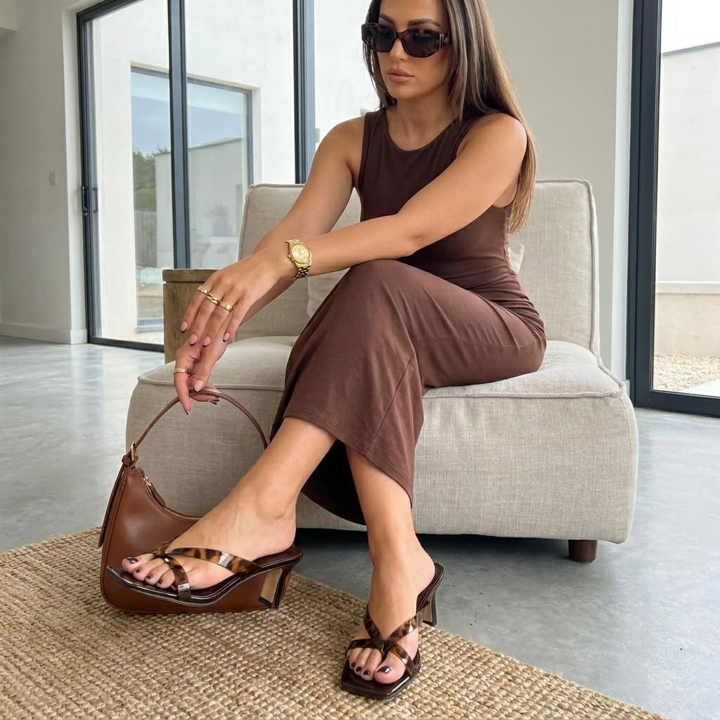 image:imageCUSHIONAIRE Shana Clear Jelly Strap Heels for Women Flared Kitten Heel Slide with Cushioned Footbed and Split ToeTortoise