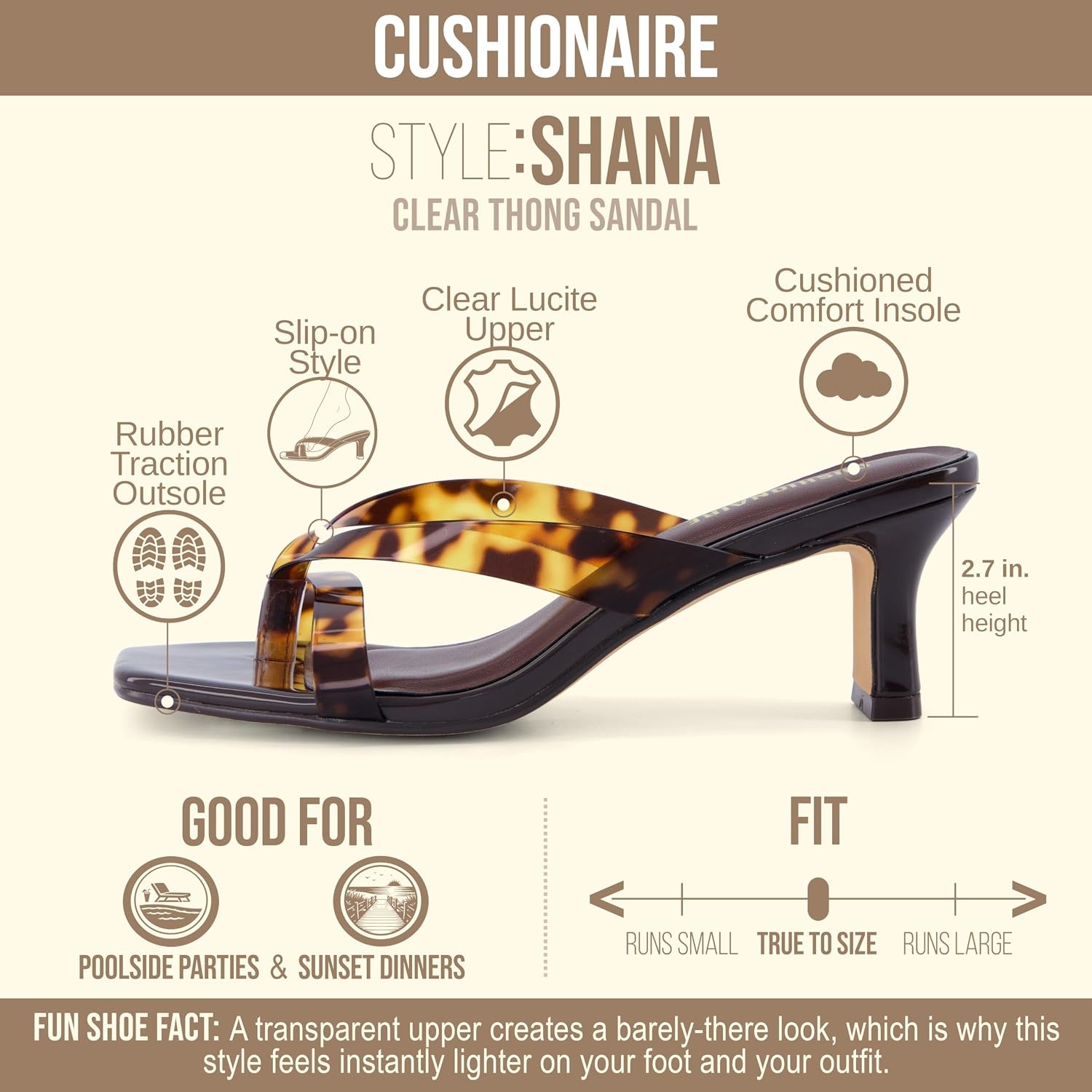 image:imageCUSHIONAIRE Shana Clear Jelly Strap Heels for Women Flared Kitten Heel Slide with Cushioned Footbed and Split ToeTortoise