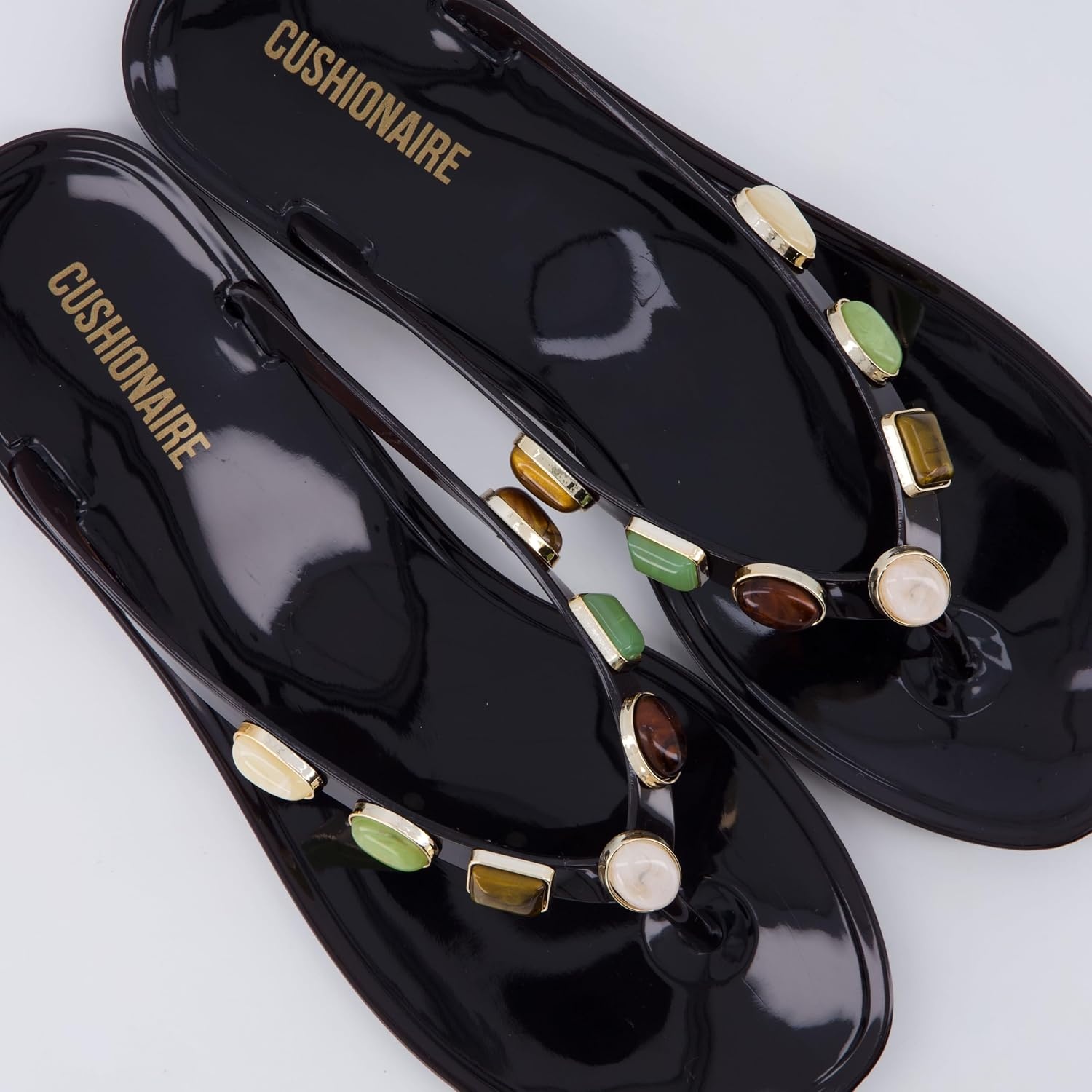 image:imageCUSHIONAIRE Soley Jelly Flip Flops for Women with Gemstone Thong StrapChocolate