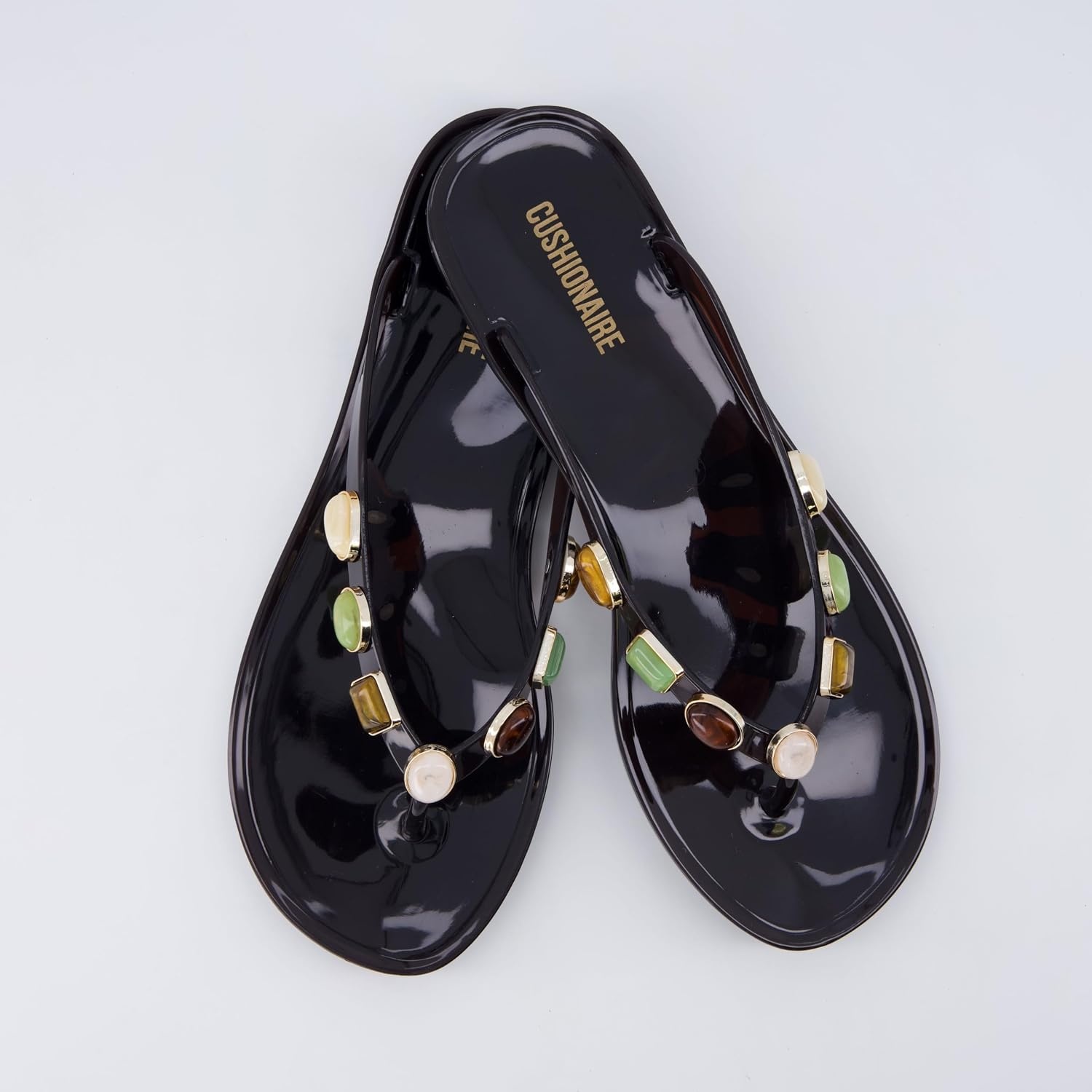 image:imageCUSHIONAIRE Soley Jelly Flip Flops for Women with Gemstone Thong StrapChocolate