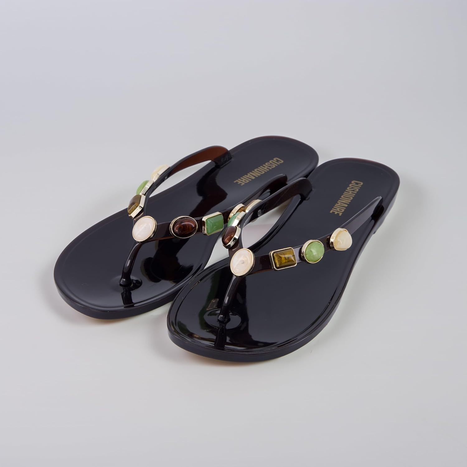 image:imageCUSHIONAIRE Soley Jelly Flip Flops for Women with Gemstone Thong StrapChocolate