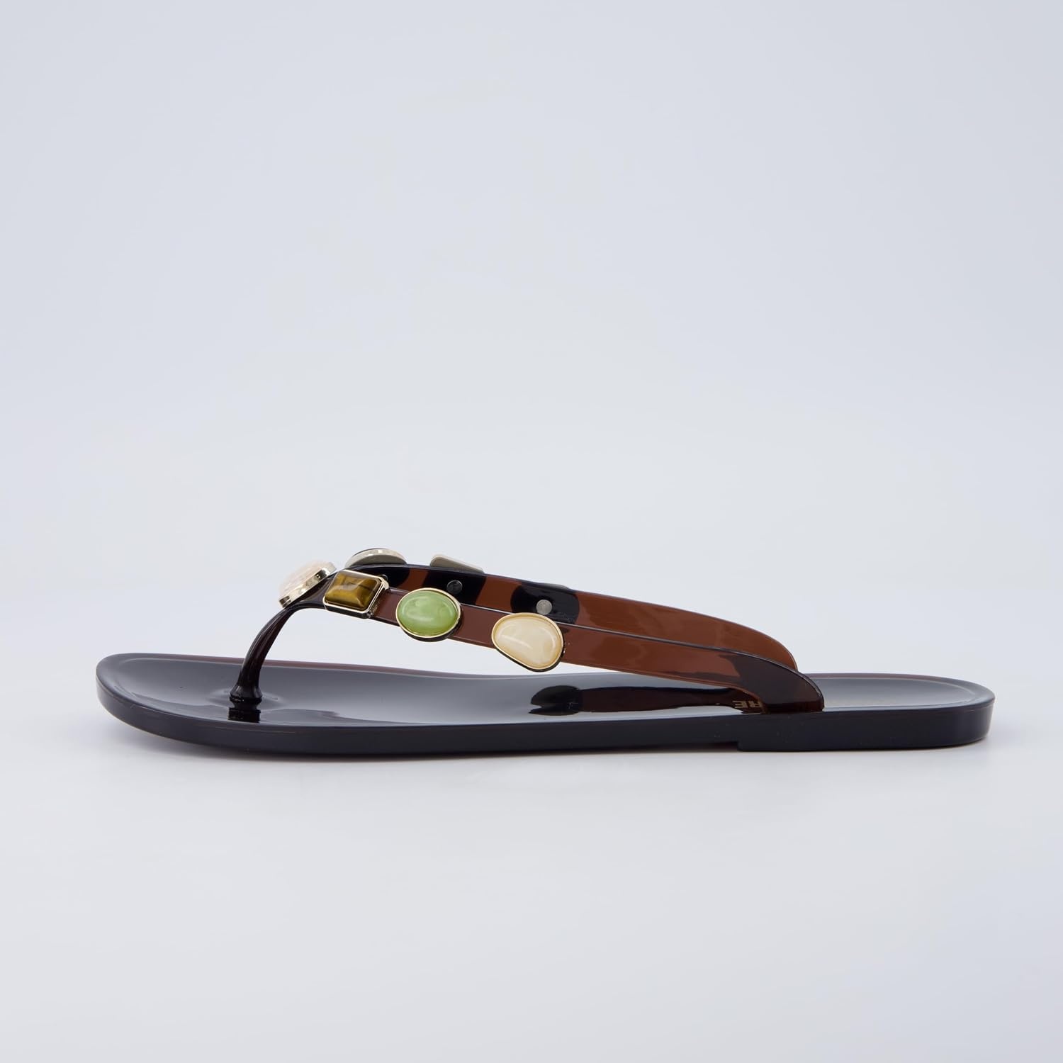 image:imageCUSHIONAIRE Soley Jelly Flip Flops for Women with Gemstone Thong StrapChocolate