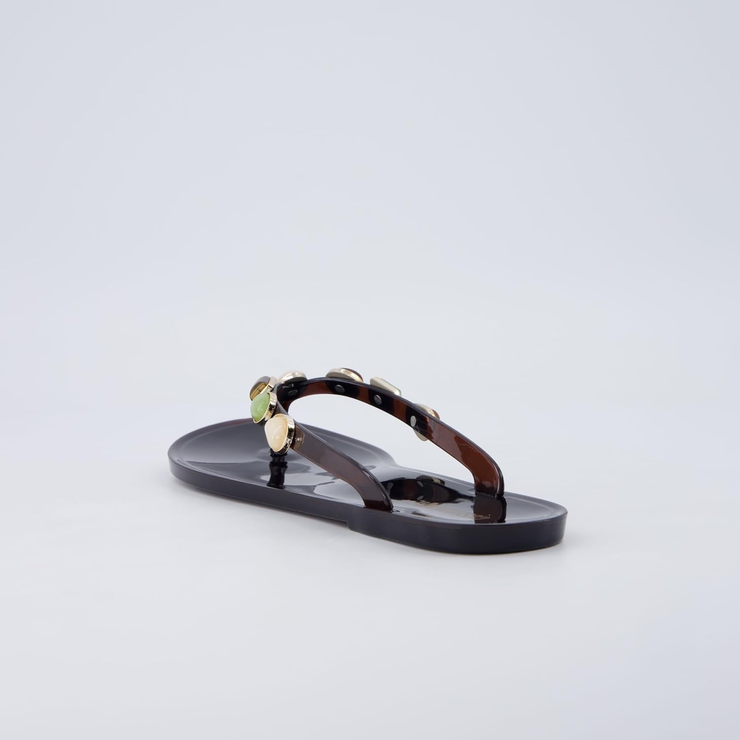 image:imageCUSHIONAIRE Soley Jelly Flip Flops for Women with Gemstone Thong StrapChocolate