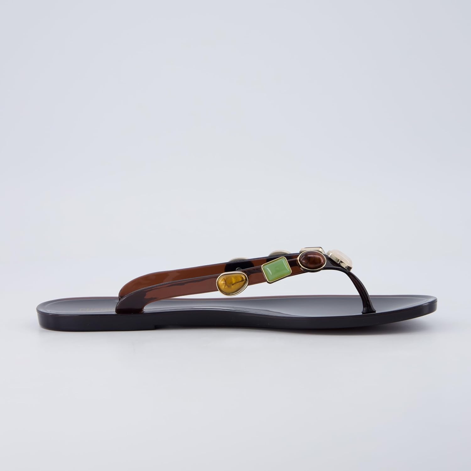 image:imageCUSHIONAIRE Soley Jelly Flip Flops for Women with Gemstone Thong StrapChocolate