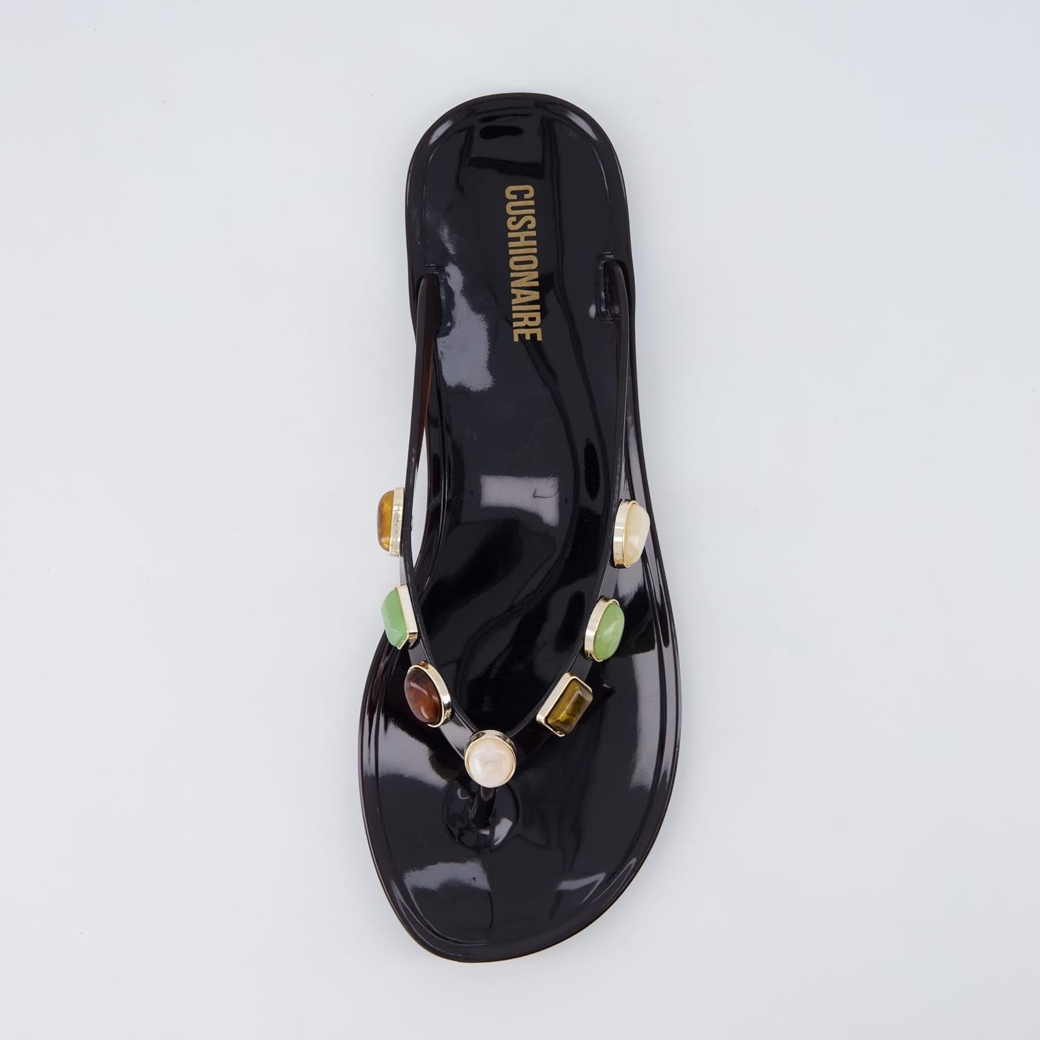 image:imageCUSHIONAIRE Soley Jelly Flip Flops for Women with Gemstone Thong StrapChocolate