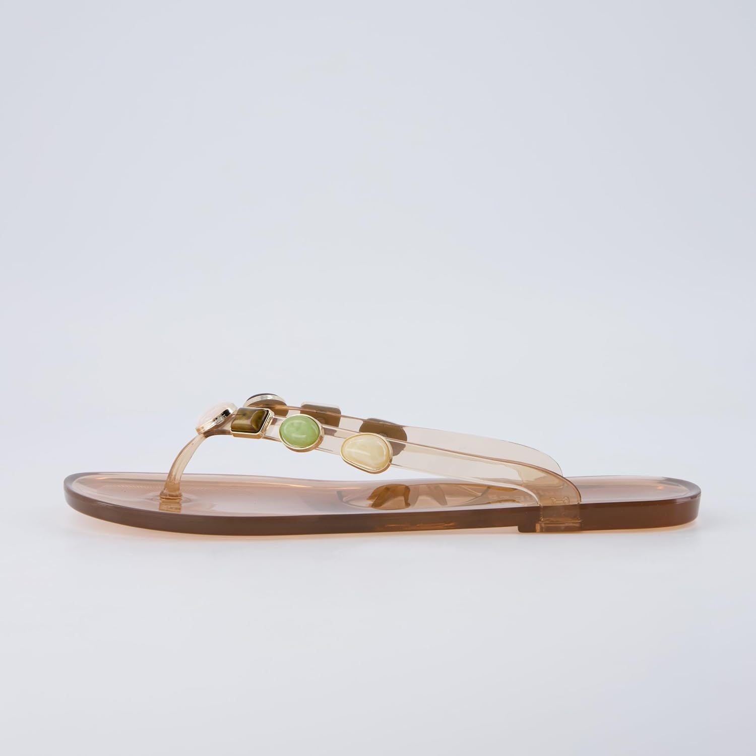 image:imageCUSHIONAIRE Soley Jelly Flip Flops for Women with Gemstone Thong StrapMocha