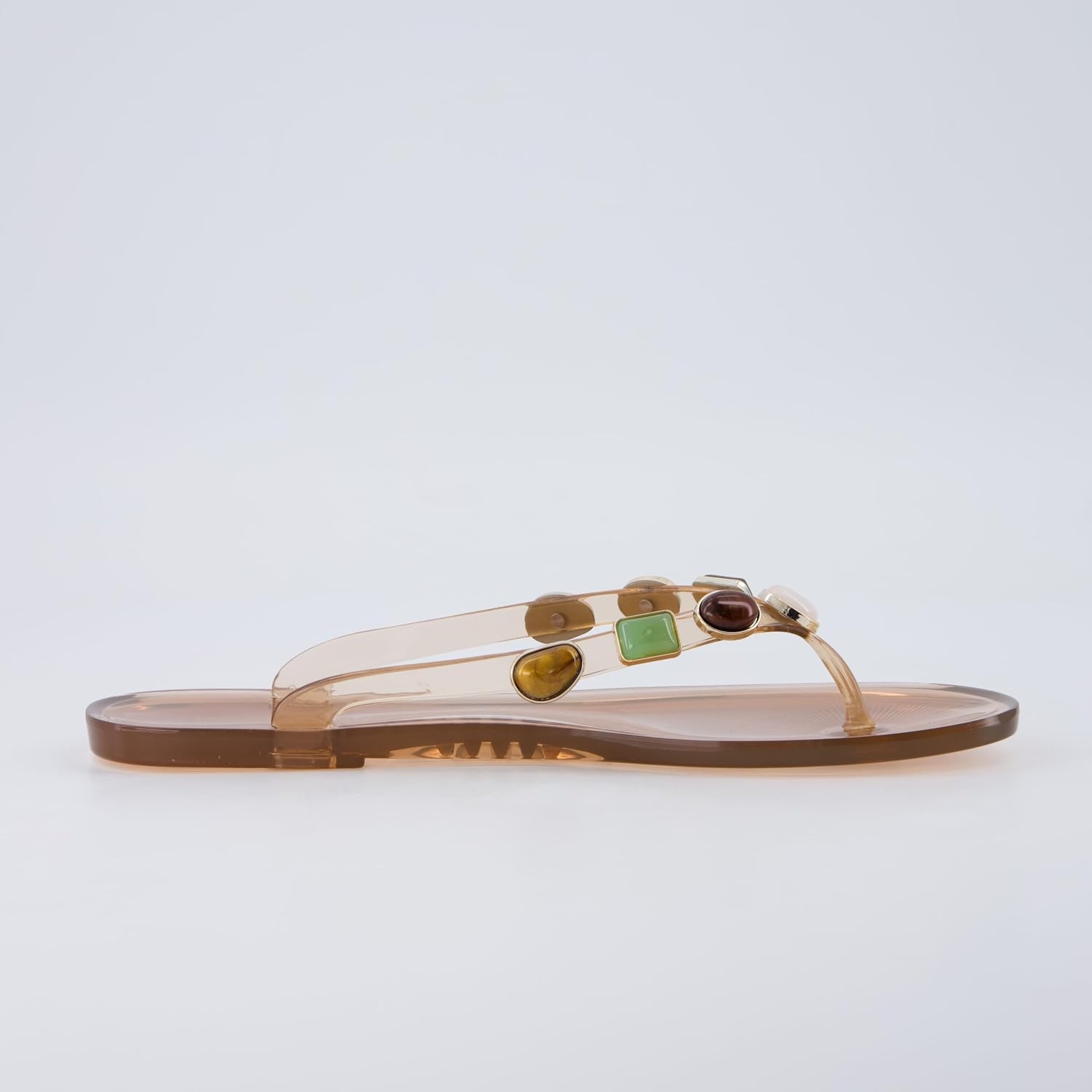 image:imageCUSHIONAIRE Soley Jelly Flip Flops for Women with Gemstone Thong StrapMocha