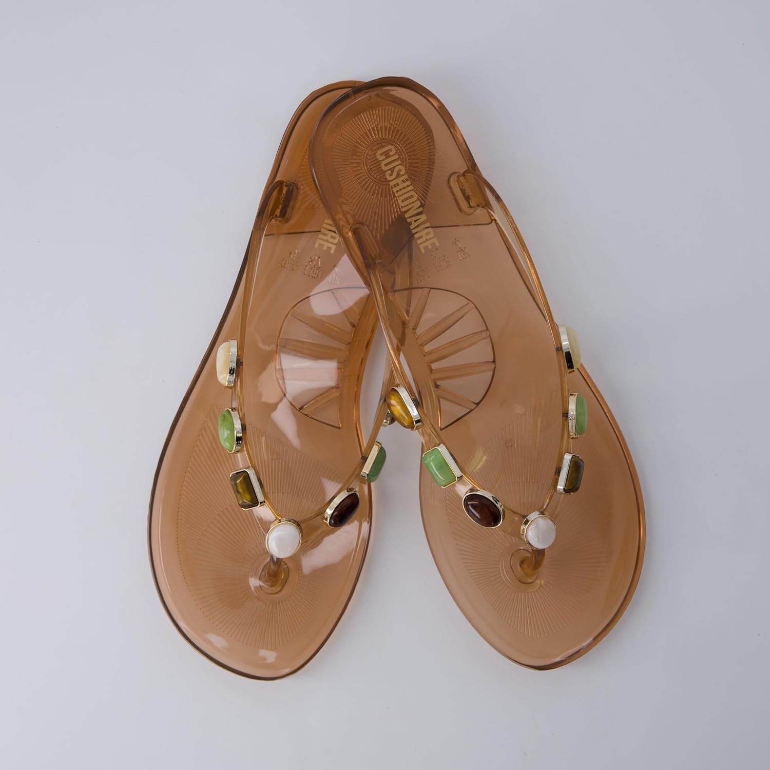 image:imageCUSHIONAIRE Soley Jelly Flip Flops for Women with Gemstone Thong StrapMocha