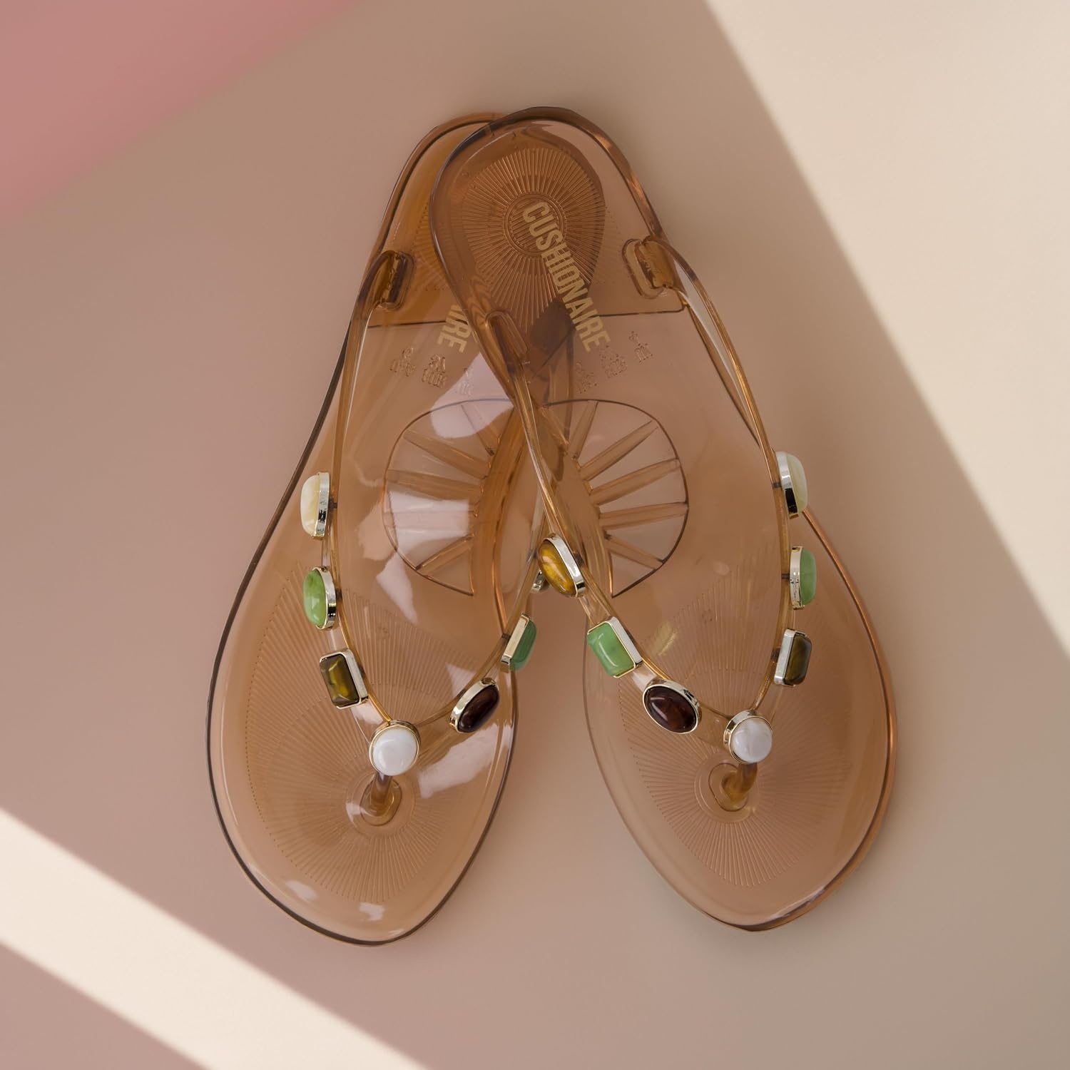 image:imageCUSHIONAIRE Soley Jelly Flip Flops for Women with Gemstone Thong StrapMocha