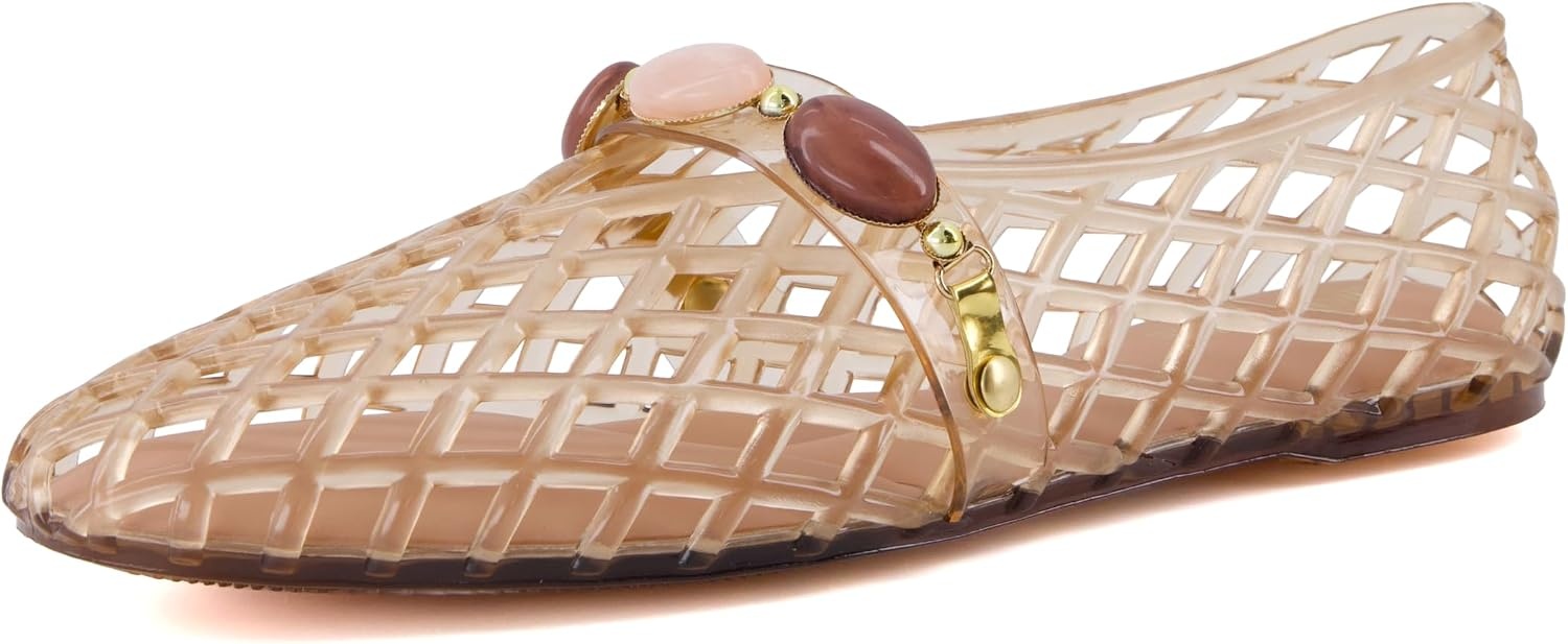 image:imageCUSHIONAIRE Sugar Jelly Flats for Women Embellished Vamp Strap Jelly ShoesMocha