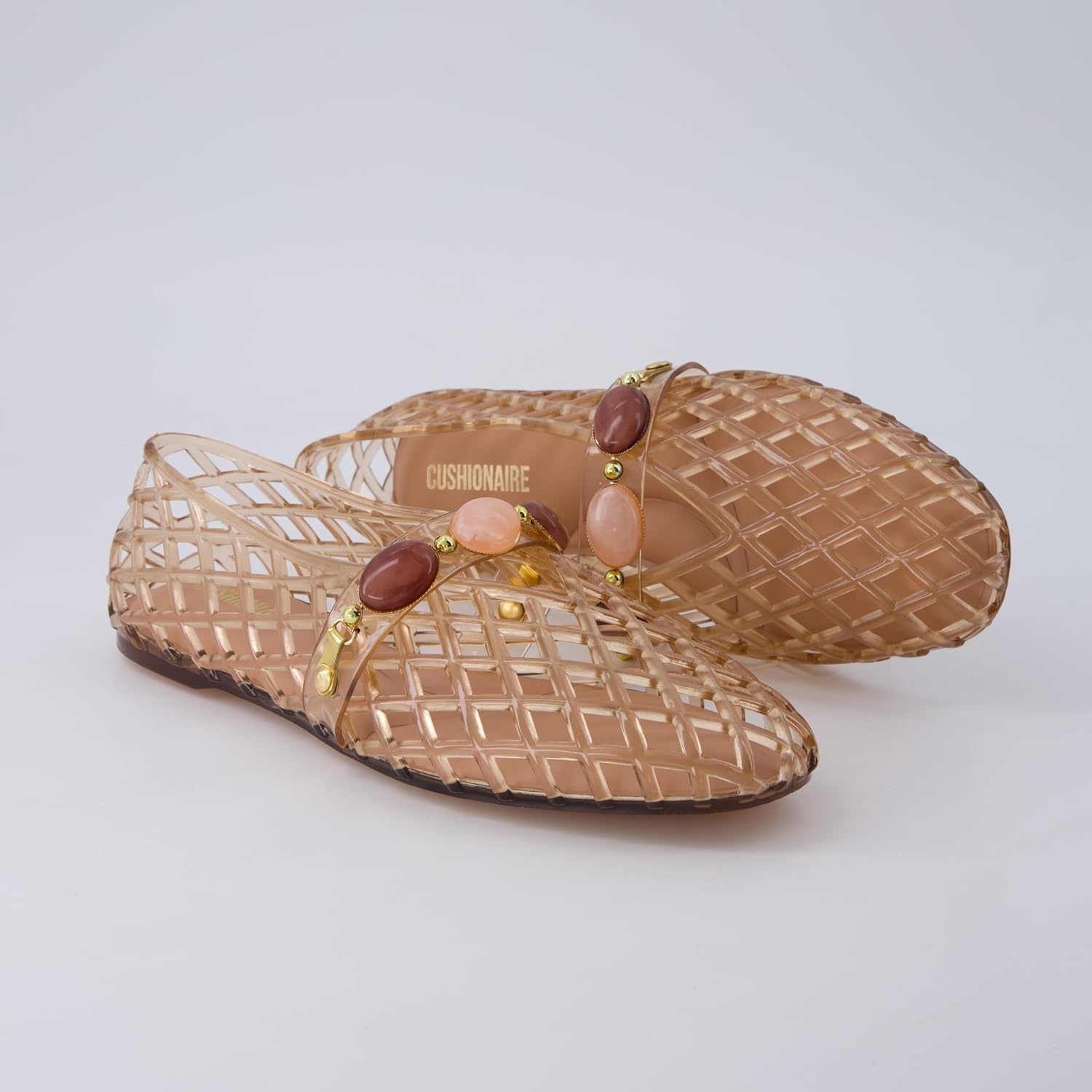 image:imageCUSHIONAIRE Sugar Jelly Flats for Women Embellished Vamp Strap Jelly ShoesMocha
