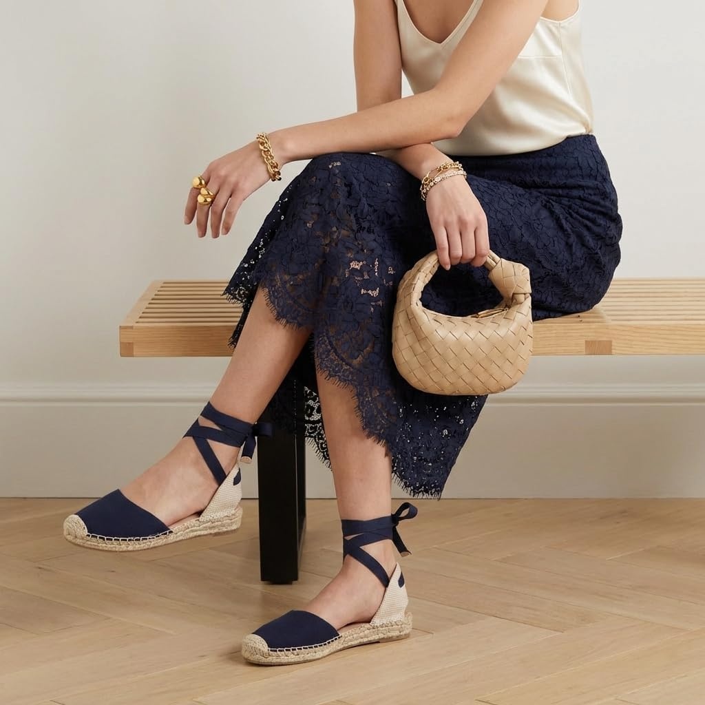 image:imageCUSHIONAIRE Talisa Espadrilles for Women Closed Toe Wedge Sandal with Elastic Ankle Strap and Jute Wrapped SoleNavy
