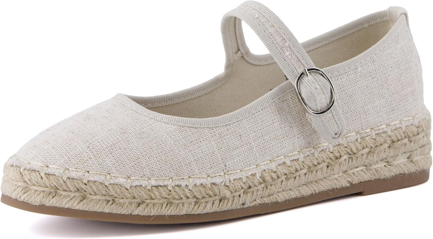 image:imageCUSHIONAIRE Tapas Canvas Mary Jane Flat Espadrilles for Women Cushioned Comfort Closed Toe with Adjustable StrapBeige