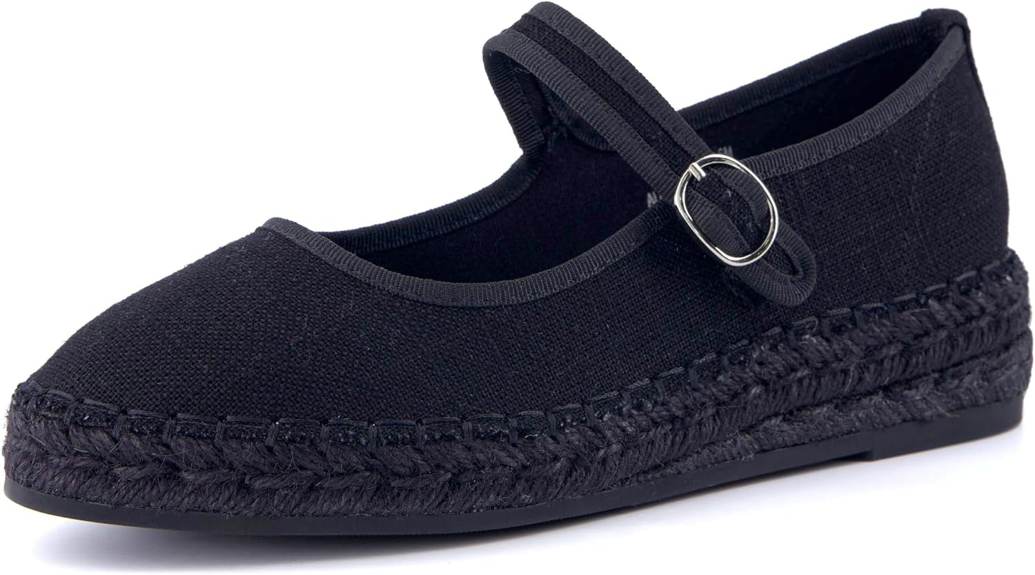 image:imageCUSHIONAIRE Tapas Canvas Mary Jane Flat Espadrilles for Women Cushioned Comfort Closed Toe with Adjustable StrapBlack