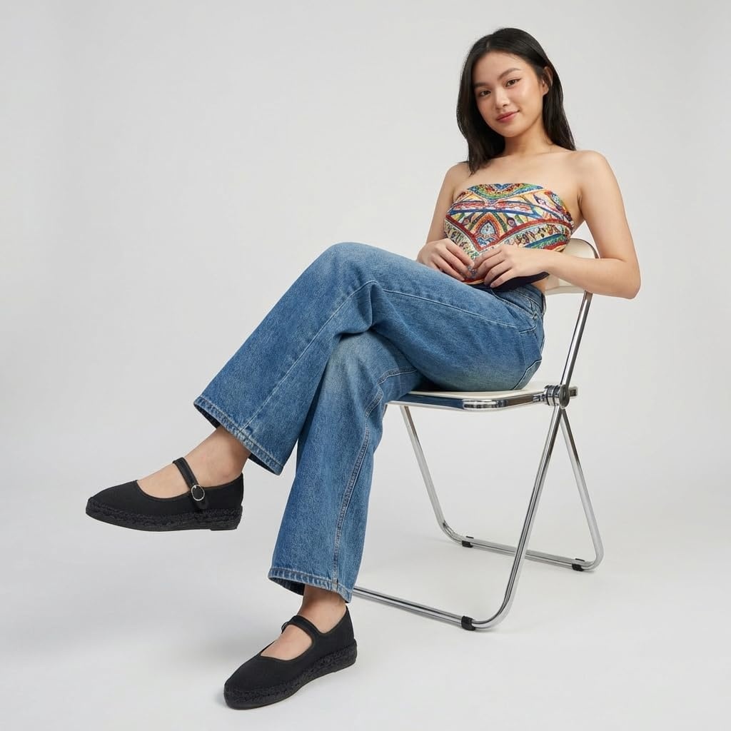 image:imageCUSHIONAIRE Tapas Canvas Mary Jane Flat Espadrilles for Women Cushioned Comfort Closed Toe with Adjustable StrapBlack