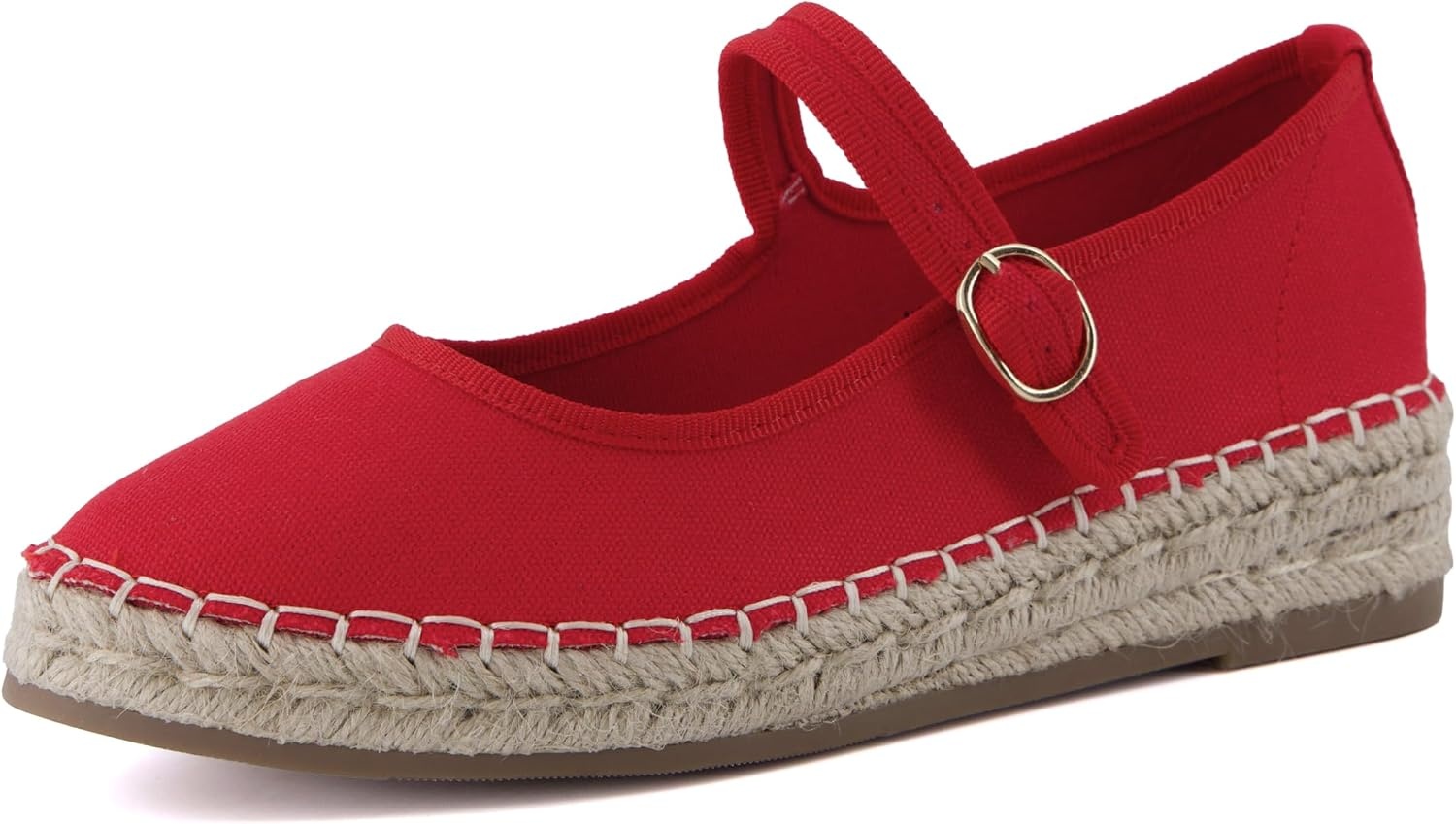 image:imageCUSHIONAIRE Tapas Canvas Mary Jane Flat Espadrilles for Women Cushioned Comfort Closed Toe with Adjustable StrapRed