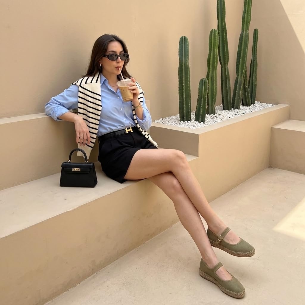 image:imageCUSHIONAIRE Tapas Canvas Mary Jane Flat Espadrilles for Women Cushioned Comfort Closed Toe with Adjustable StrapTaupe