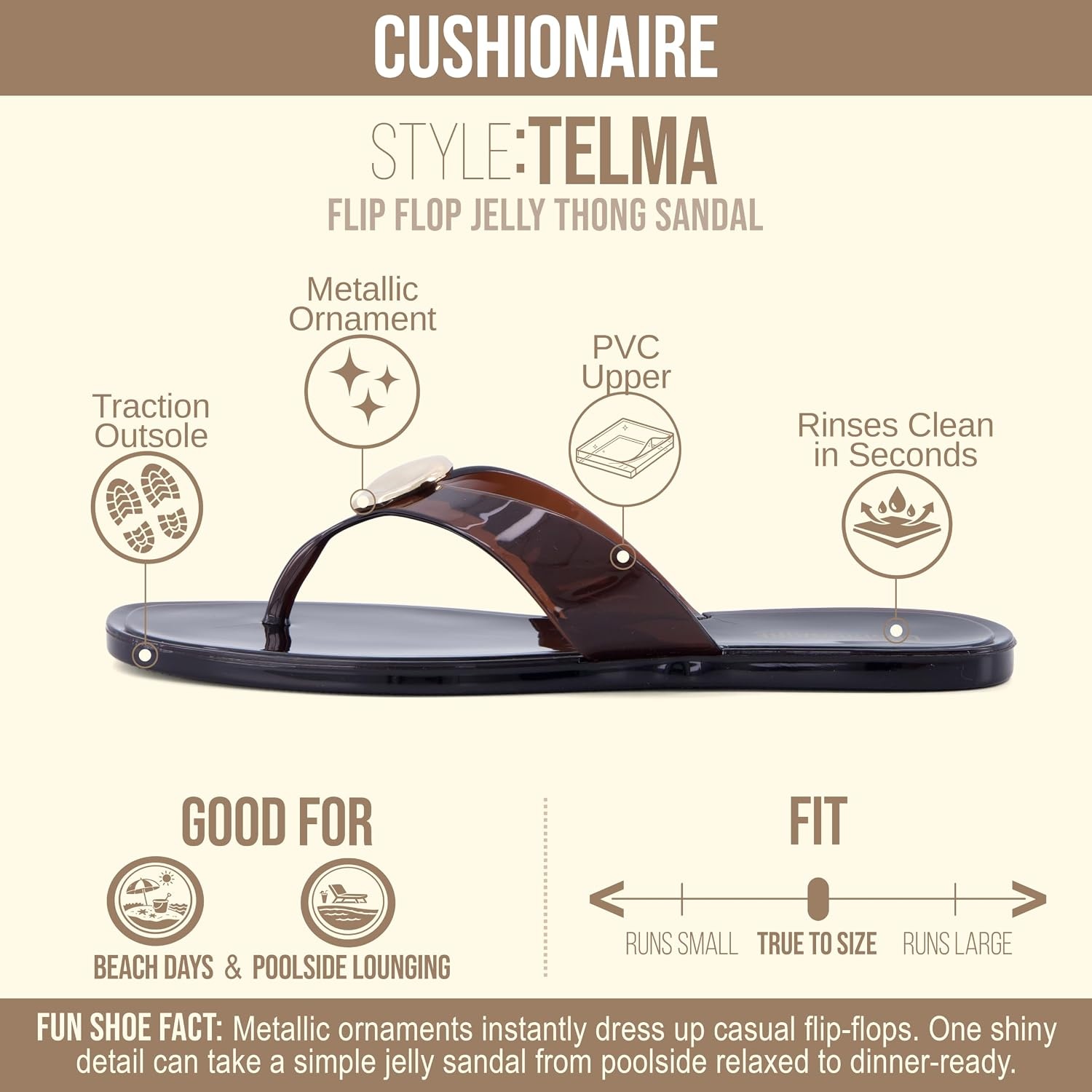 image:imageCUSHIONAIRE Telma Jelly Flip Flops for Women with Square ToeChocolate
