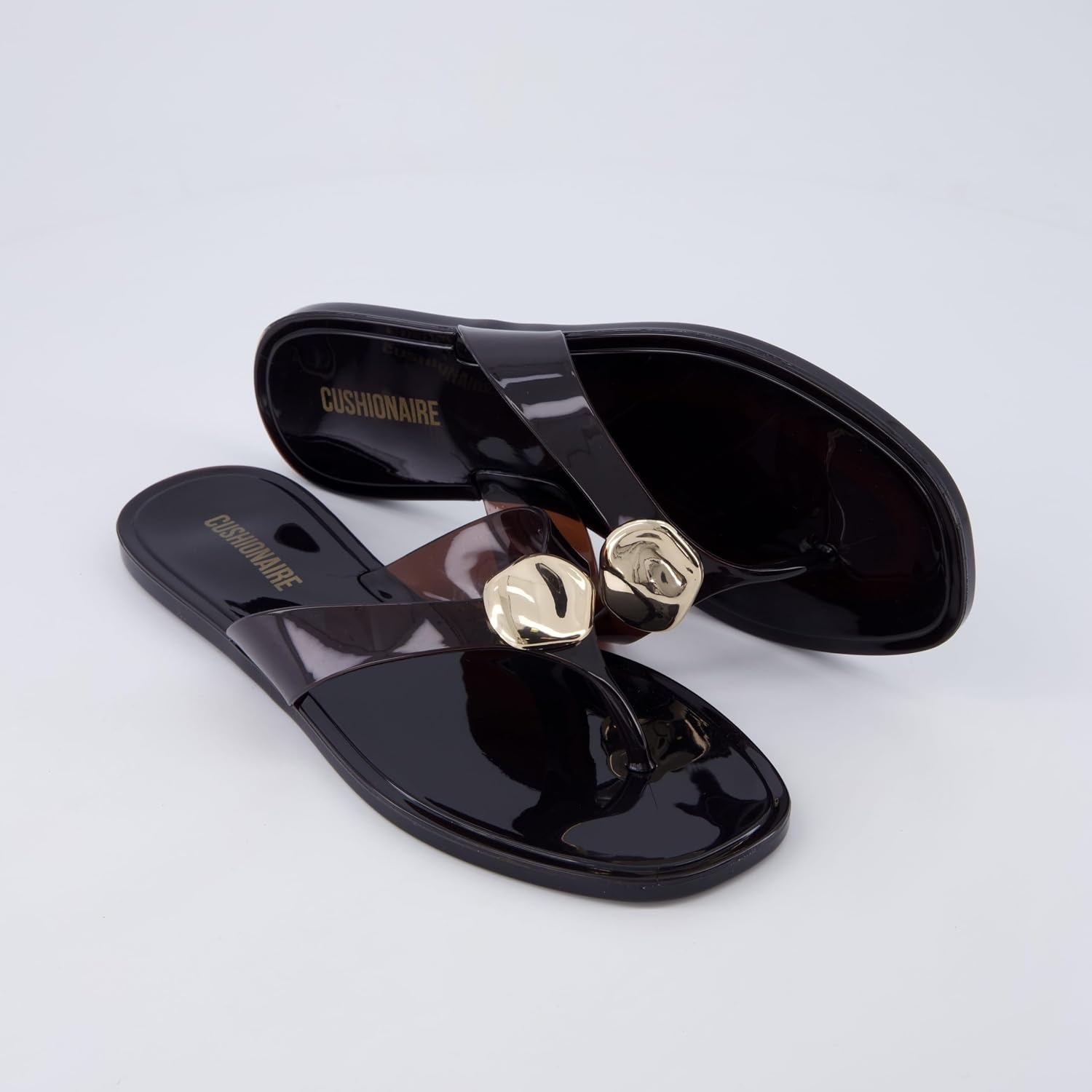 image:imageCUSHIONAIRE Telma Jelly Flip Flops for Women with Square ToeChocolate