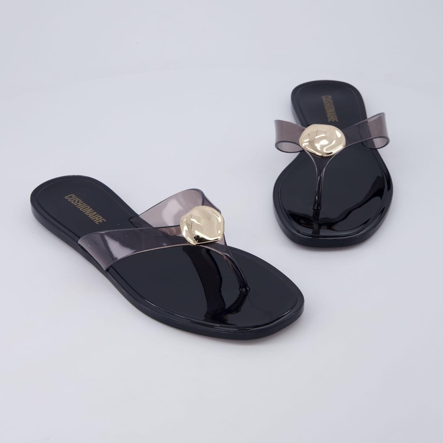 image:imageCUSHIONAIRE Telma Jelly Flip Flops for Women with Square ToeSmoke