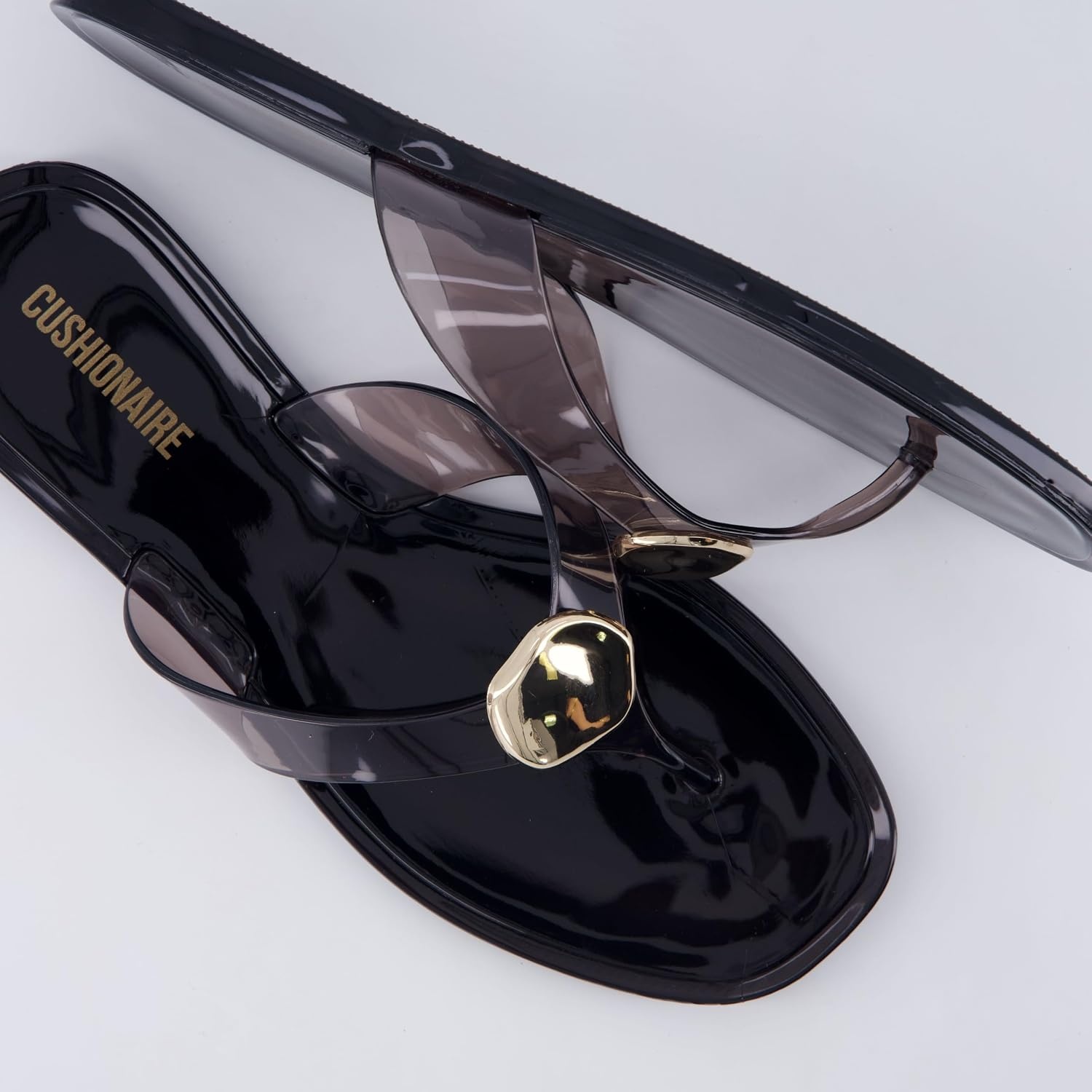 image:imageCUSHIONAIRE Telma Jelly Flip Flops for Women with Square ToeSmoke