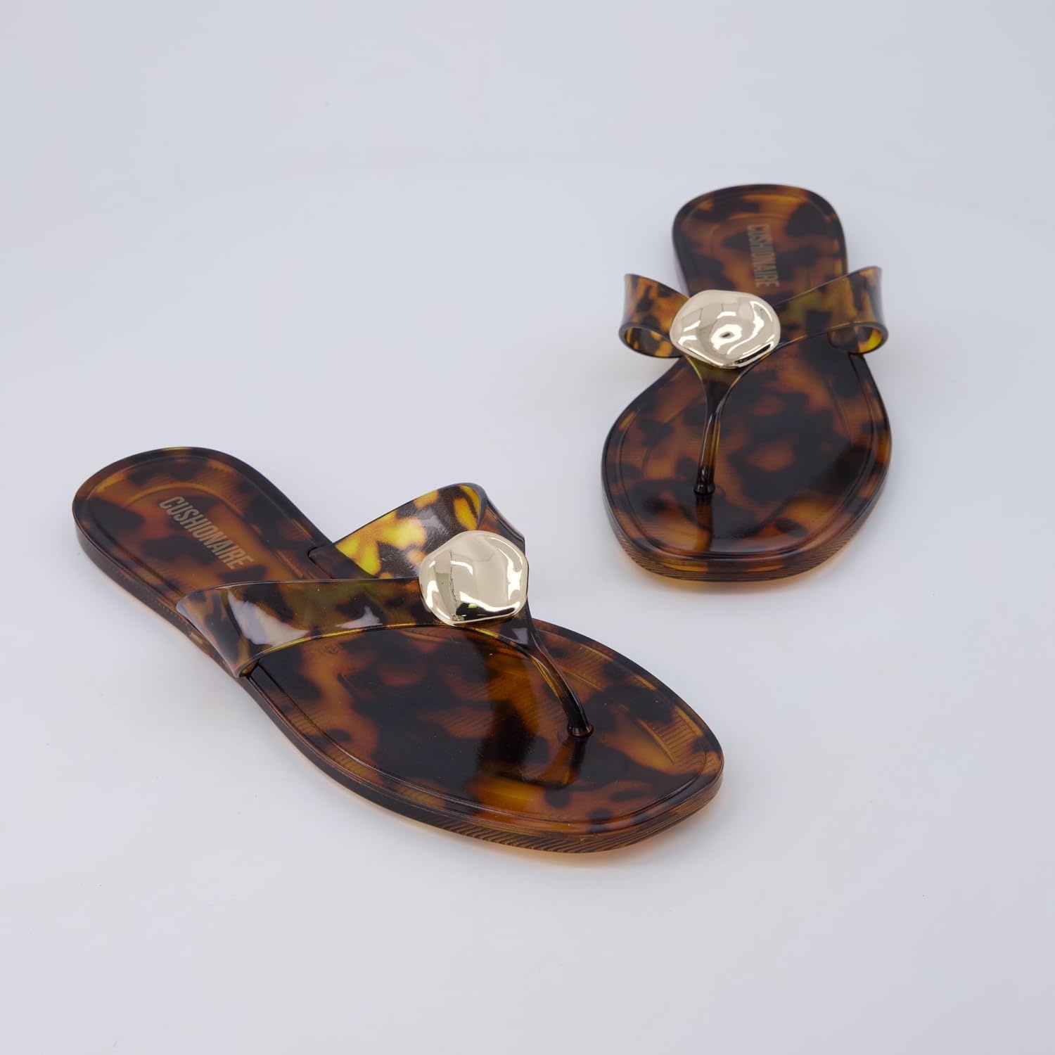 image:imageCUSHIONAIRE Telma Jelly Flip Flops for Women with Square ToeTortoise