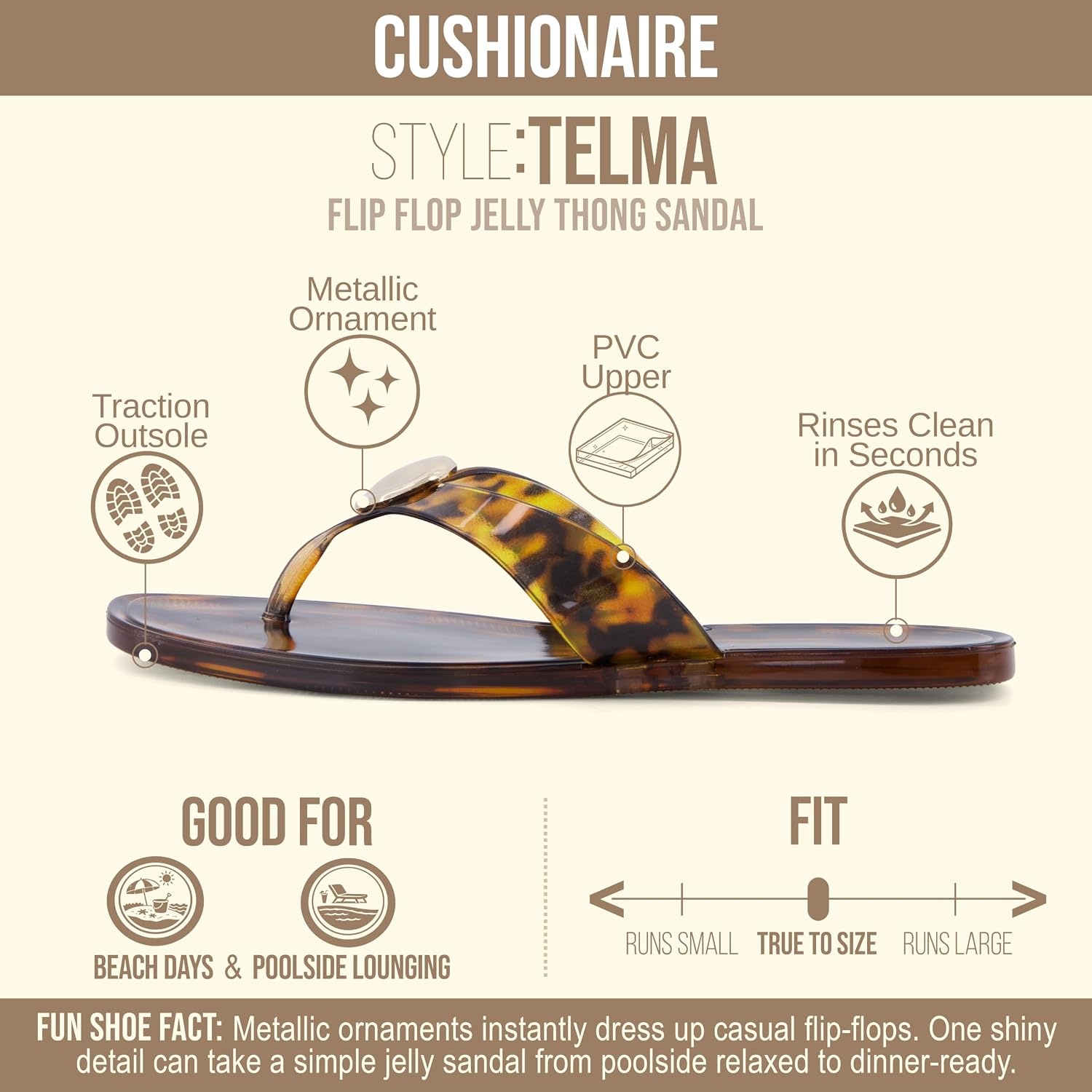 image:imageCUSHIONAIRE Telma Jelly Flip Flops for Women with Square ToeTortoise