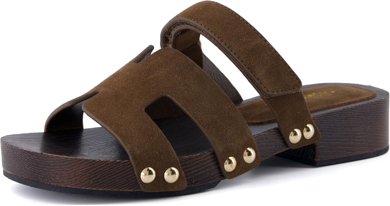 image:imageCUSHIONAIRE Tokyo Vegan Leather Suede Platform Sandals for Women Adjustable Strap Heeled Slide Sandals with Memory Foam ComfortBrown Genuine Suede