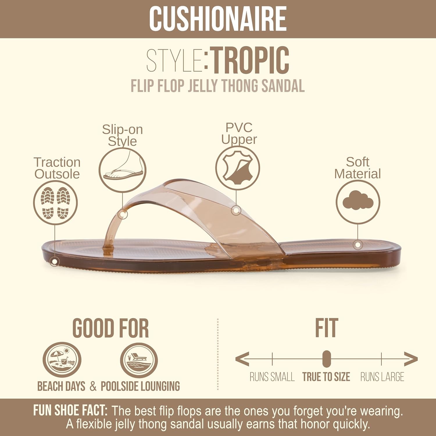 image:imageCUSHIONAIRE Tropic Thong Jelly Flip Flops for Women with Square Toe and Wide Strap Design Comfortable Lightweight Womens SandalsMocha