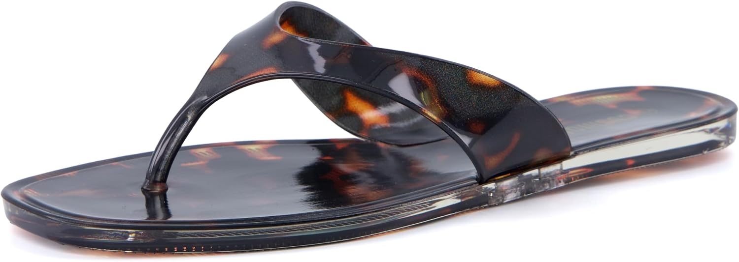 image:imageCUSHIONAIRE Tropic Thong Jelly Flip Flops for Women with Square Toe and Wide Strap Design Comfortable Lightweight Womens SandalsTortoise