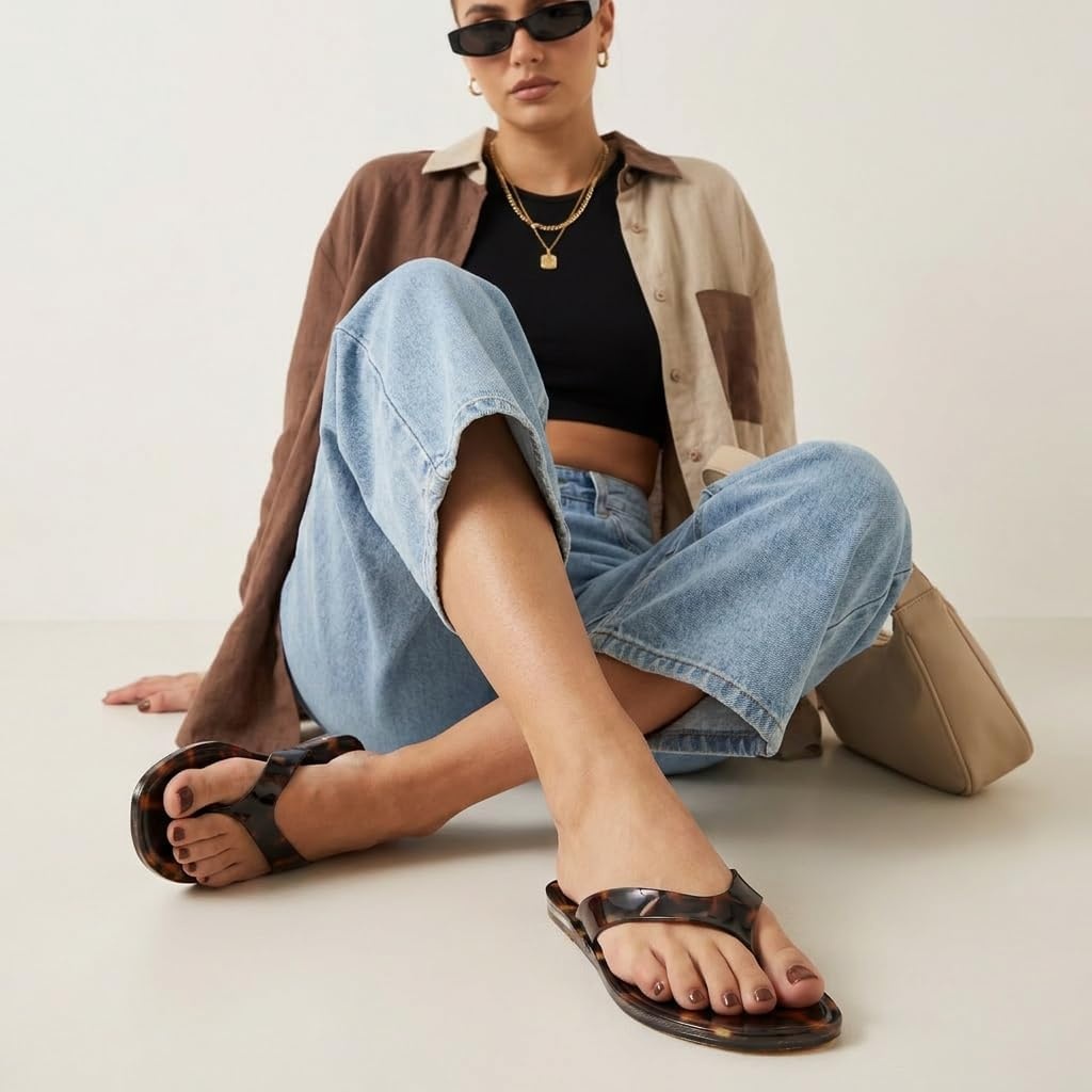 image:imageCUSHIONAIRE Tropic Thong Jelly Flip Flops for Women with Square Toe and Wide Strap Design Comfortable Lightweight Womens SandalsTortoise
