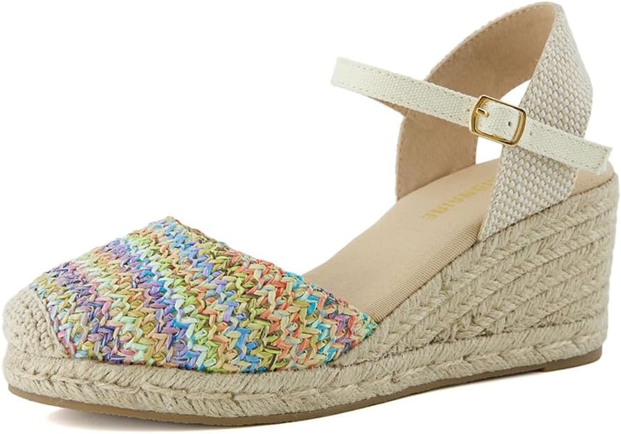 image:imageCUSHIONAIRE Tuti Platform Espadrilles for Women Multicolor Woven Closed Toe Wedge Sandals with Adjustable Ankle Strap and Cushioned FootbedNatural Raffia