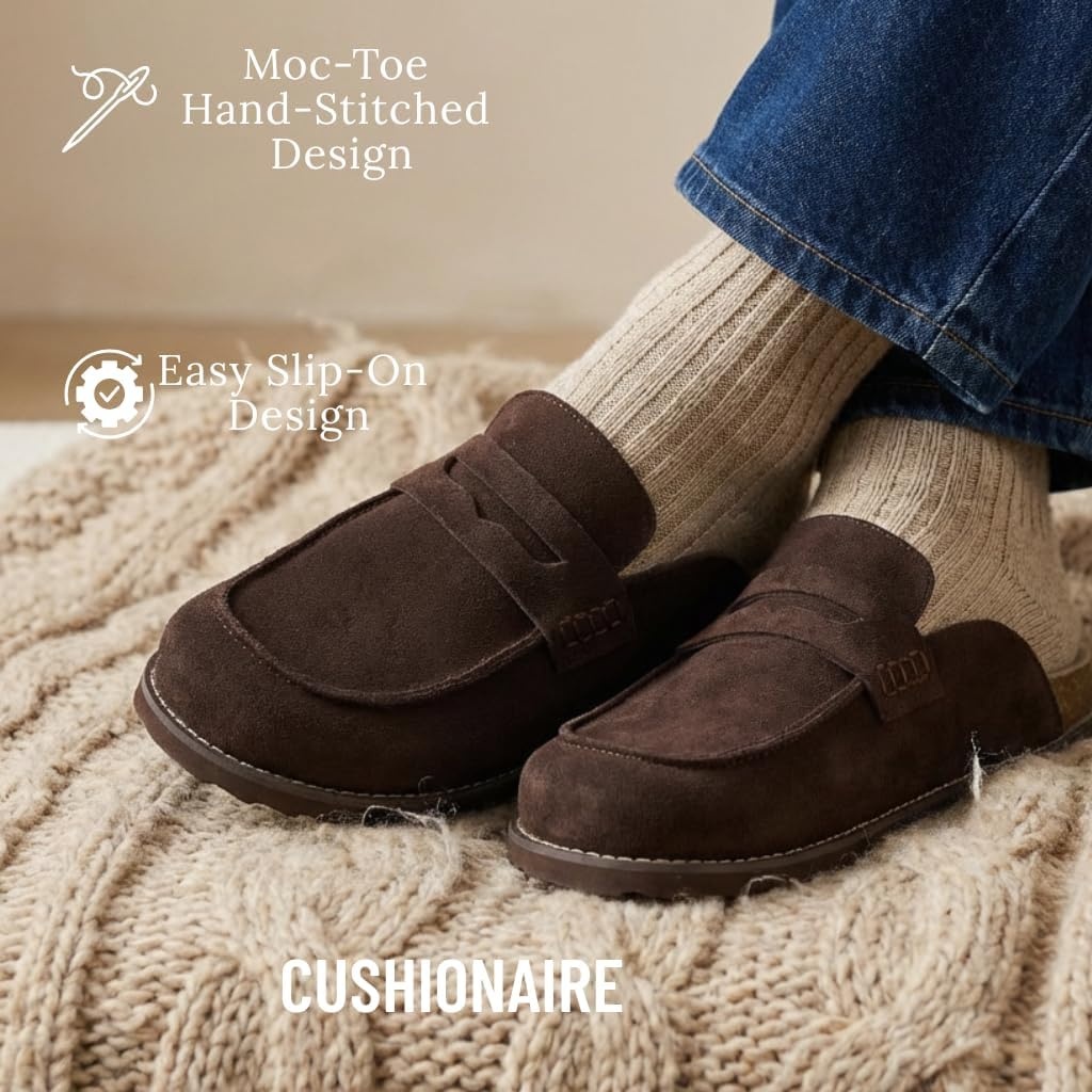 image:imageCUSHIONAIRE Wally LoaferStyle Suede Clogs for Men SlipOn Backless Indoor Outdoor Mens Shoes with Cushioned FootbedBrown