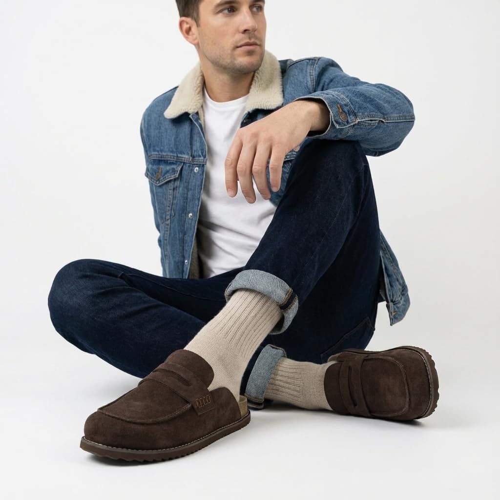 image:imageCUSHIONAIRE Wally LoaferStyle Suede Clogs for Men SlipOn Backless Indoor Outdoor Mens Shoes with Cushioned FootbedBrown