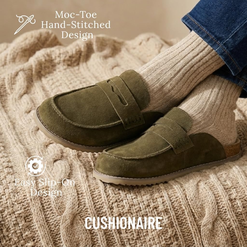 image:imageCUSHIONAIRE Wally LoaferStyle Suede Clogs for Men SlipOn Backless Indoor Outdoor Mens Shoes with Cushioned FootbedOlive