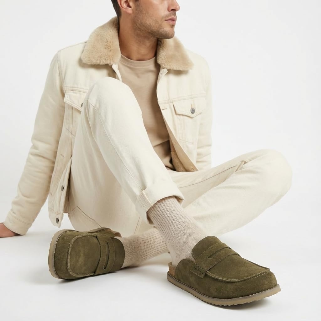 image:imageCUSHIONAIRE Wally LoaferStyle Suede Clogs for Men SlipOn Backless Indoor Outdoor Mens Shoes with Cushioned FootbedOlive