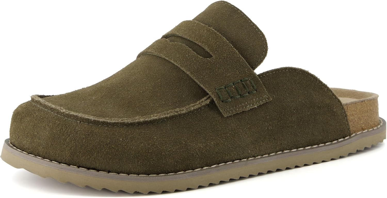 image:imageCUSHIONAIRE Wally LoaferStyle Suede Clogs for Men SlipOn Backless Indoor Outdoor Mens Shoes with Cushioned FootbedOlive