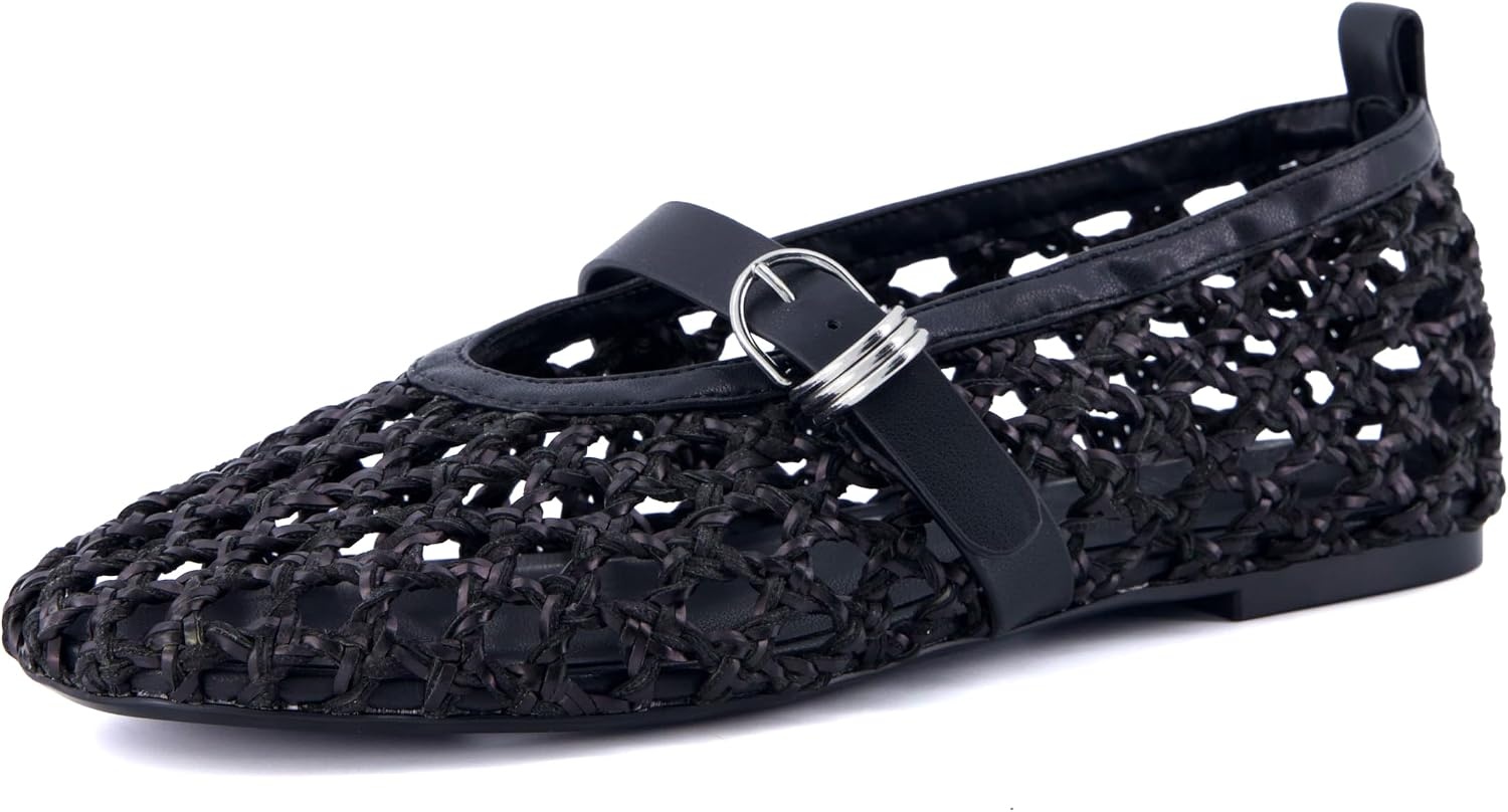 image:imageCUSHIONAIRE Wendy Woven Mary Jane Flats for Women with Memory FoamBlack