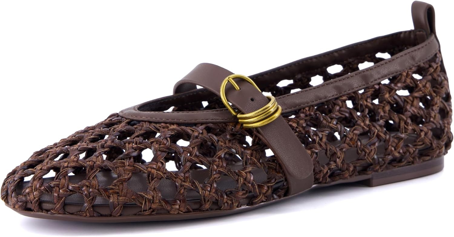 image:imageCUSHIONAIRE Wendy Woven Mary Jane Flats for Women with Memory FoamBrown