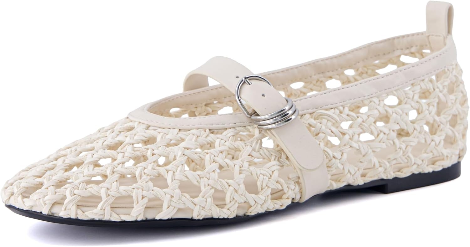 image:imageCUSHIONAIRE Wendy Woven Mary Jane Flats for Women with Memory FoamIvory